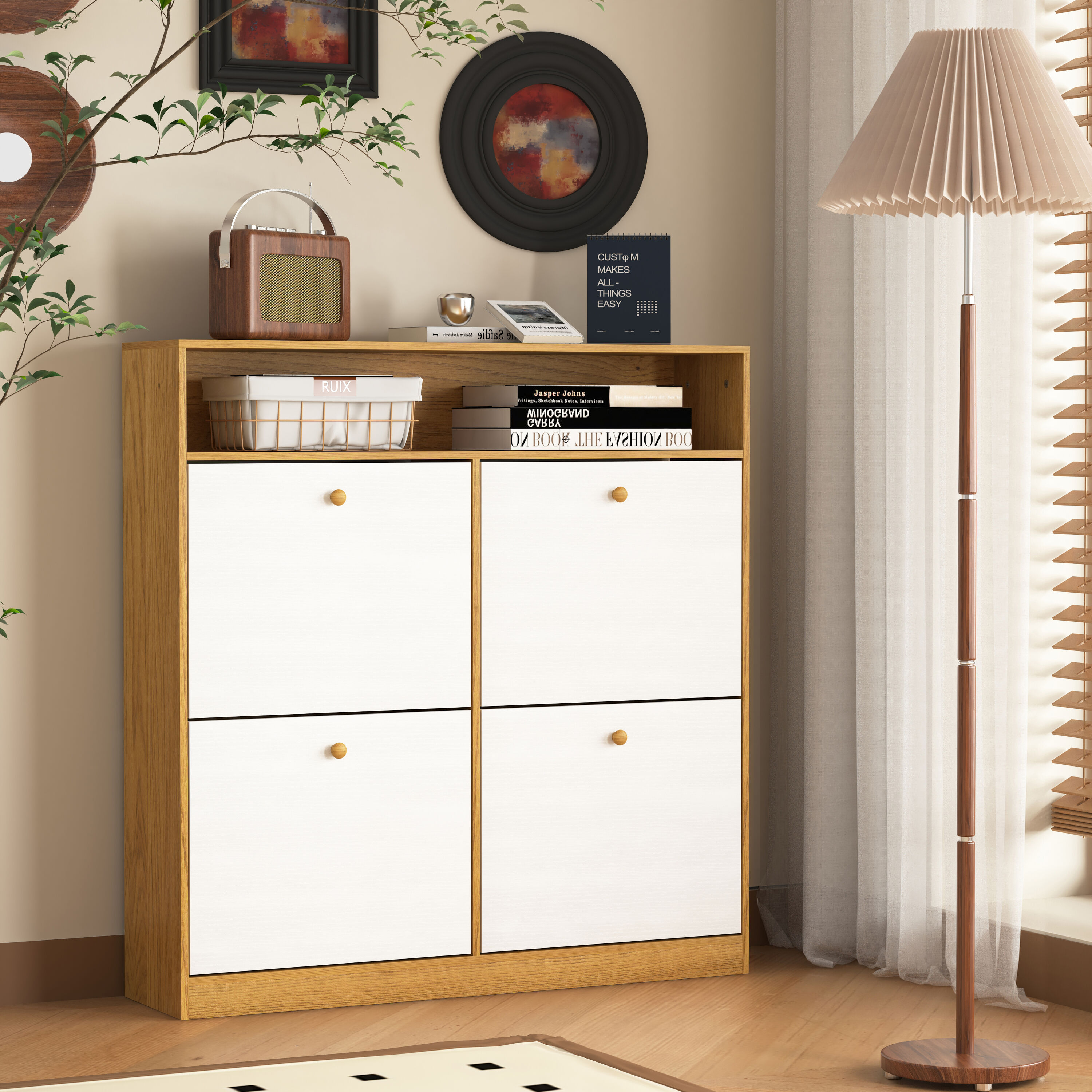 LOVMOR Modern Entryway Shoe Cabinet 24-32 Pair Storage Flip Doors