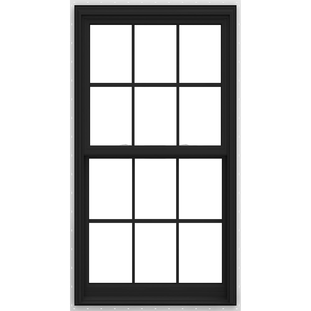JELD-WEN LOWOLJW240200039 V-2500 33-1/2-in x 64-1/2-in Bronze White Vinyl New construction Double Hung Window Low-E argon Double Pane Glass with Grids (Full Screen Included)