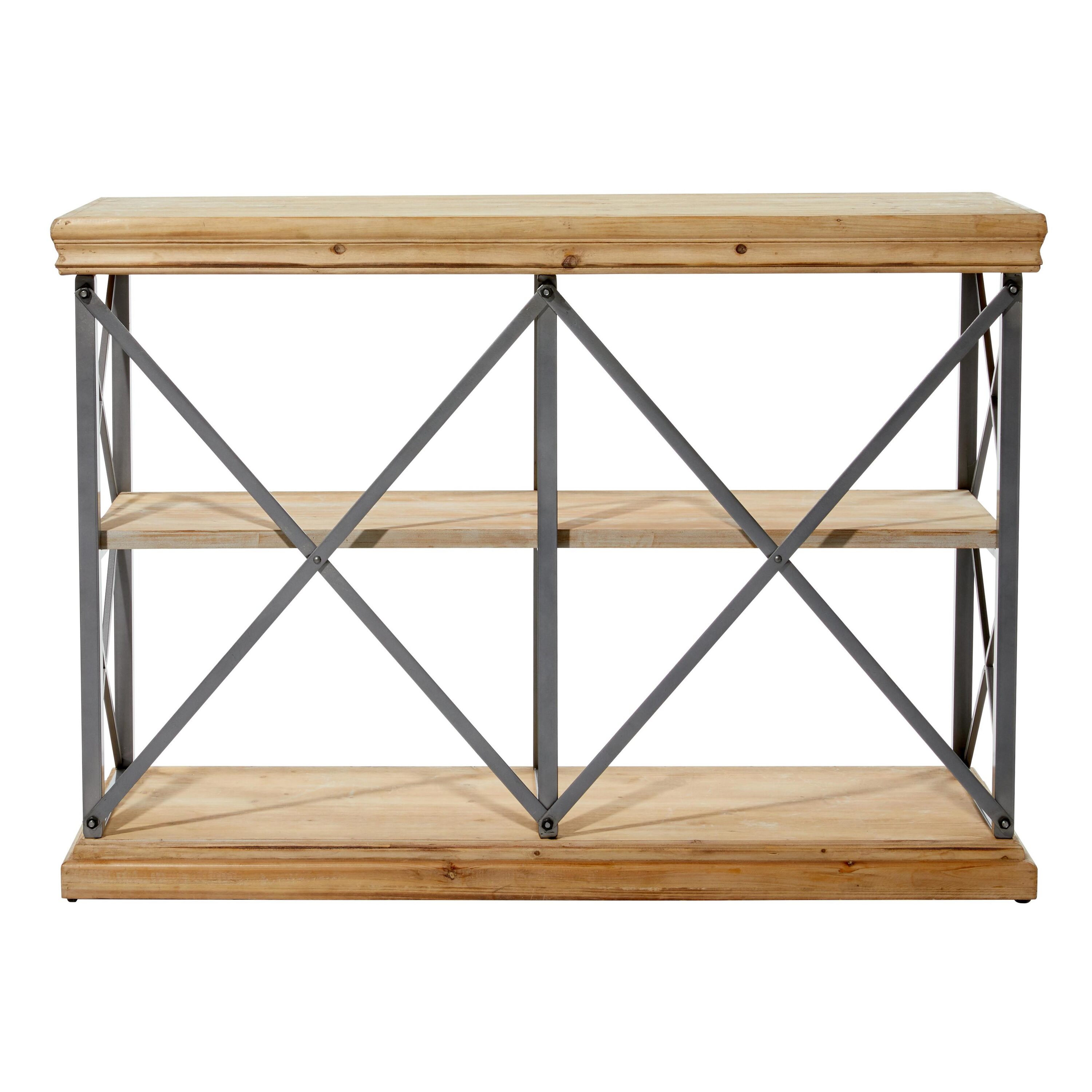 48" Brown Fir Wood and Iron 3-Tier Shelving Unit
