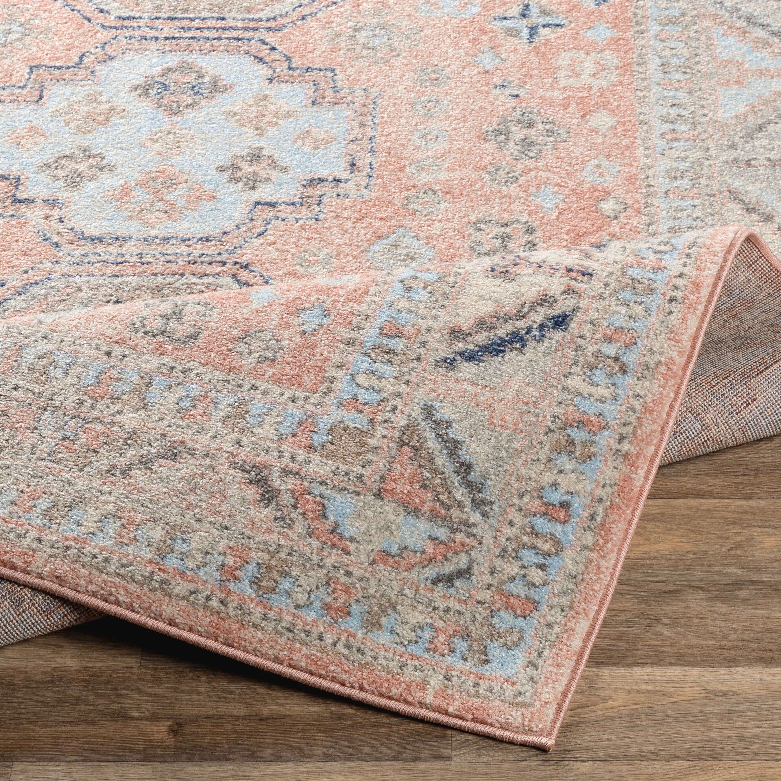 Elegant Coral Synthetic Rectangular Area Rug, 7'10" x 10'