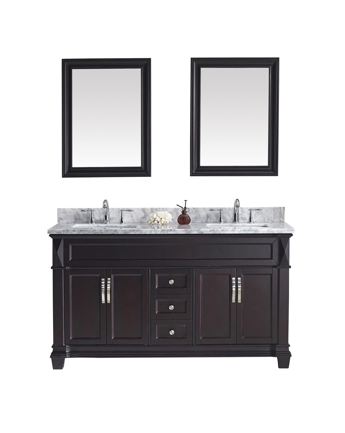 Virtu USA MD-2660-WMSQ-ES-002 Victoria 60-in Espresso Undermount Double Sink Bathroom Vanity with Italian Carrara White Marble Top (Mirror and Faucet Included)