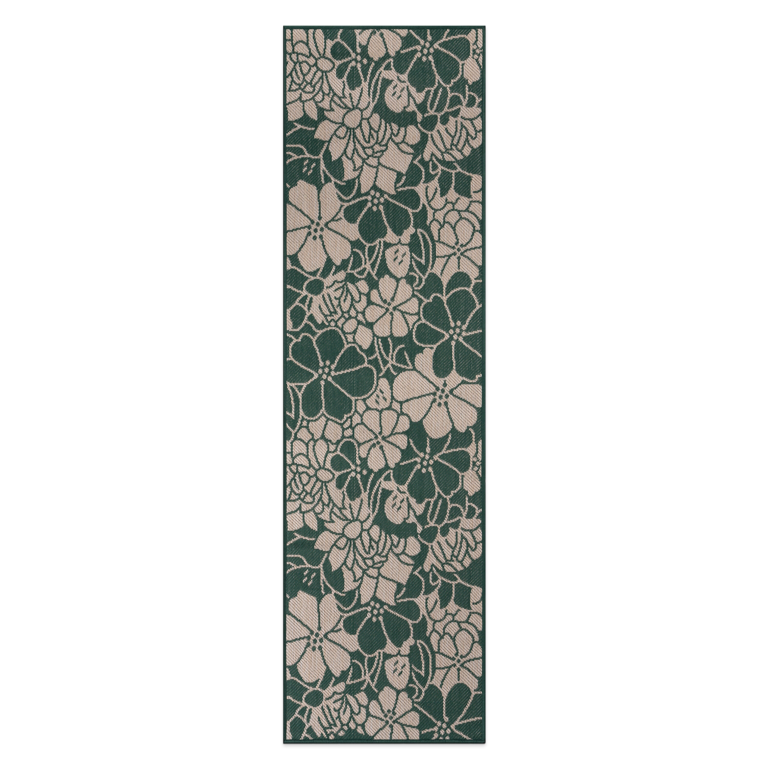 World Rug Gallery 115GREEN2X7 Summer 2 x 7 (ft) Loomed Polypropylene Green Rectangular Indoor/Outdoor Floral/Botanical Tropical Area rug