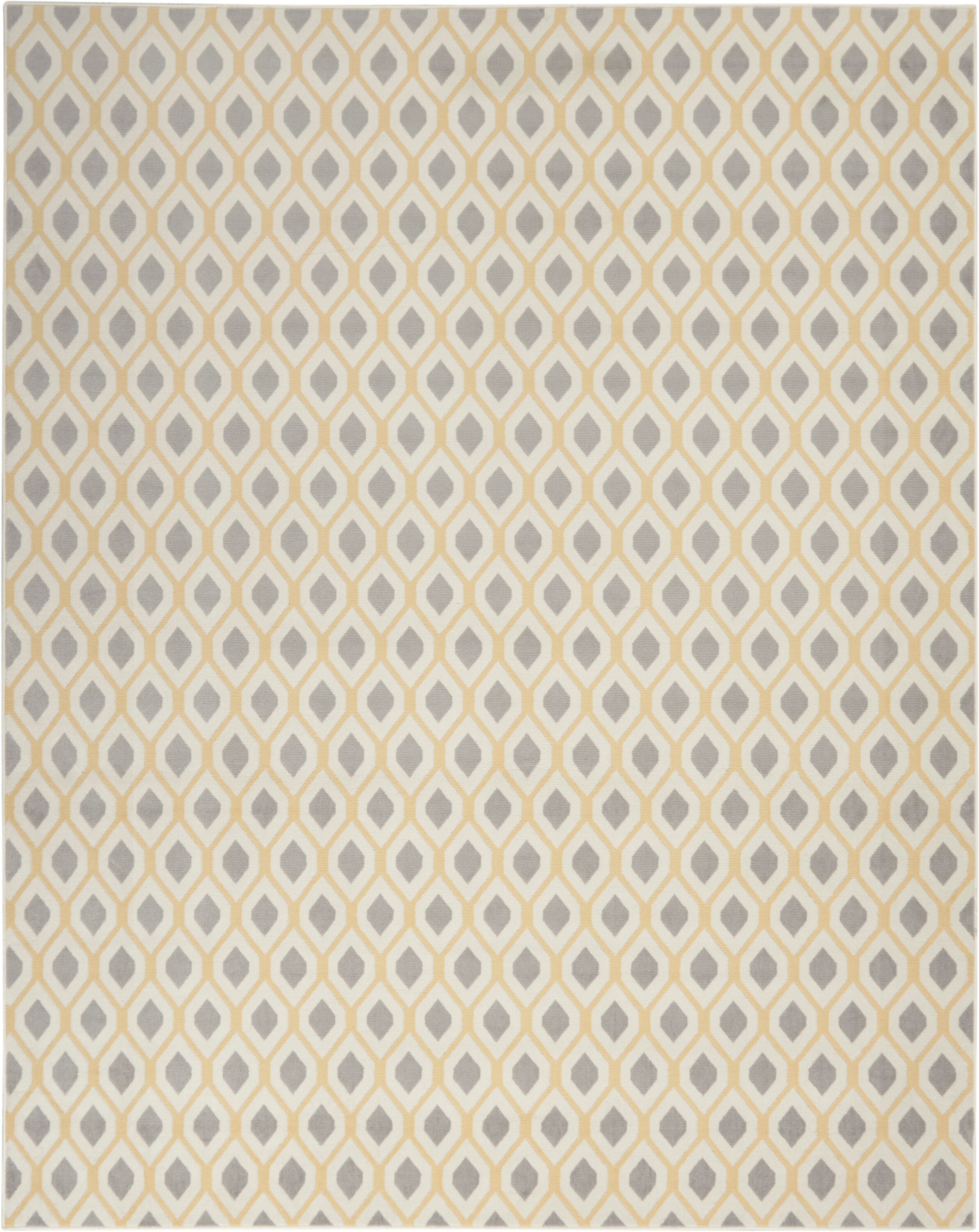 White and Gray Hexagon Pattern Synthetic Area Rug, 8' x 10'