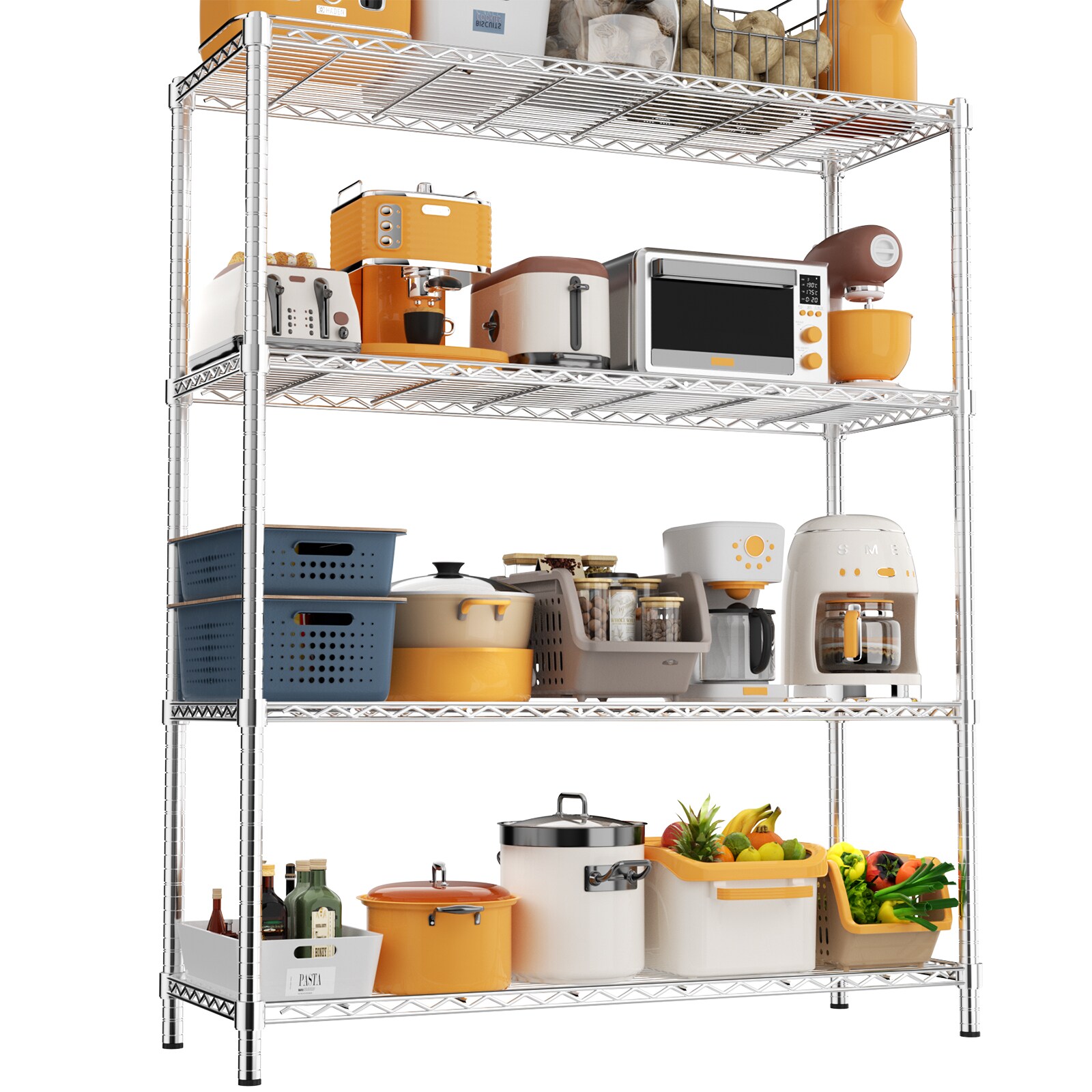 LOVMOR CHROME-48HAGW4C-PLR 4-Tier 48 in W x 59 in H x 20 in D Height Adjustable Garage Wire Shelving Unit