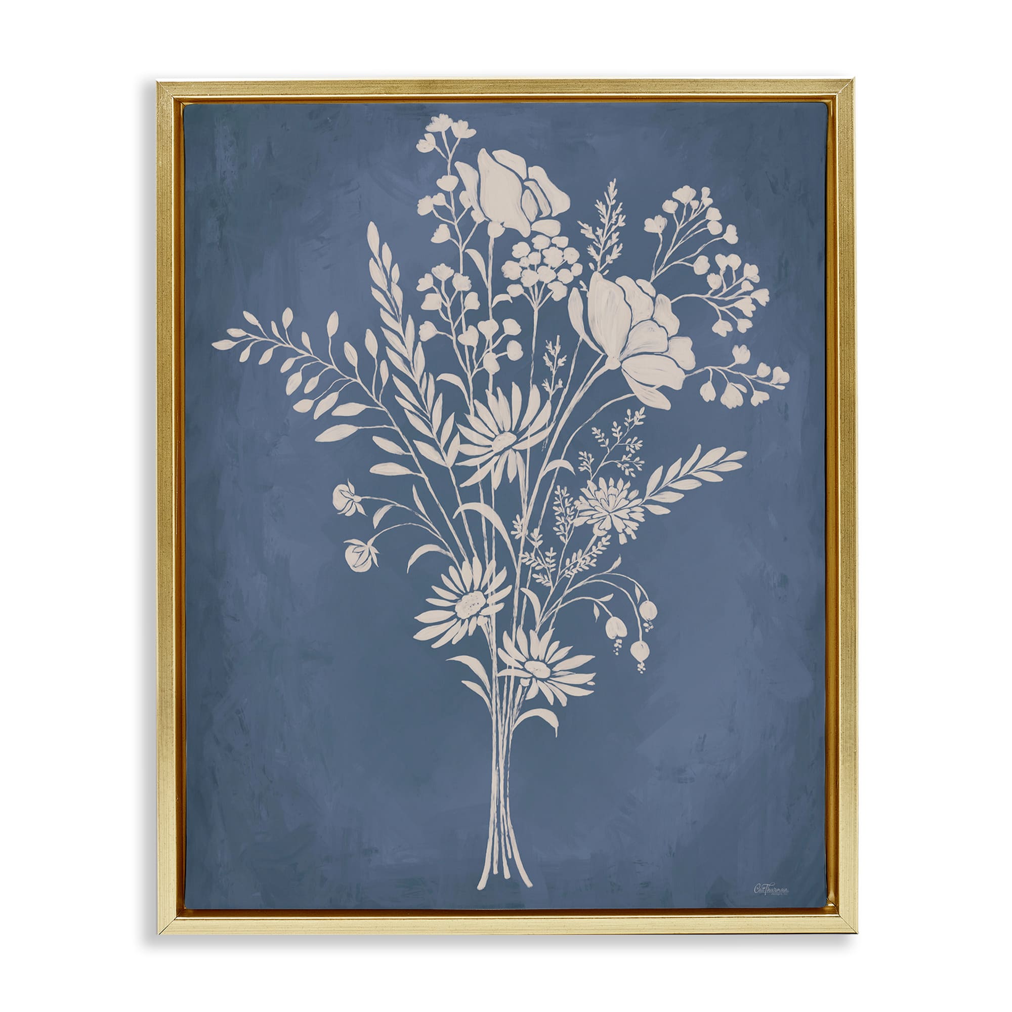 Stupell Industries BS-743-FFG-24X30 Garden Bundle over Blue Gold Framed Floater Canvas Wall Art By Cat Thurman Designs 25 x 31