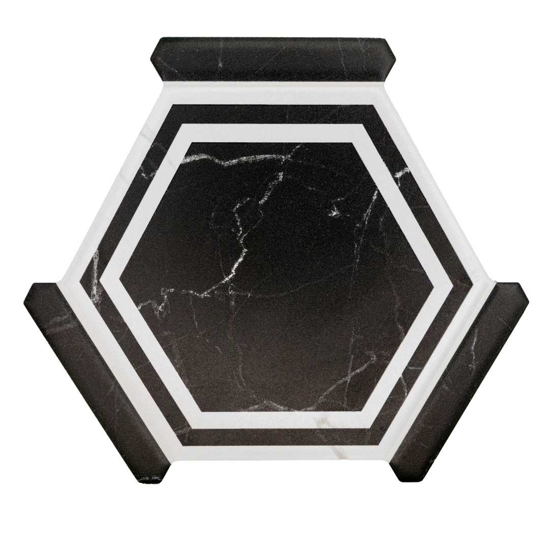 The Tile Life TAVAN0910ON Kykuit Black 8-3/5-in x 9-4/5-in Satin Porcelain Marble look Hexagon Standard Floor and Wall Tile ( 8.07-sq ft Carton )