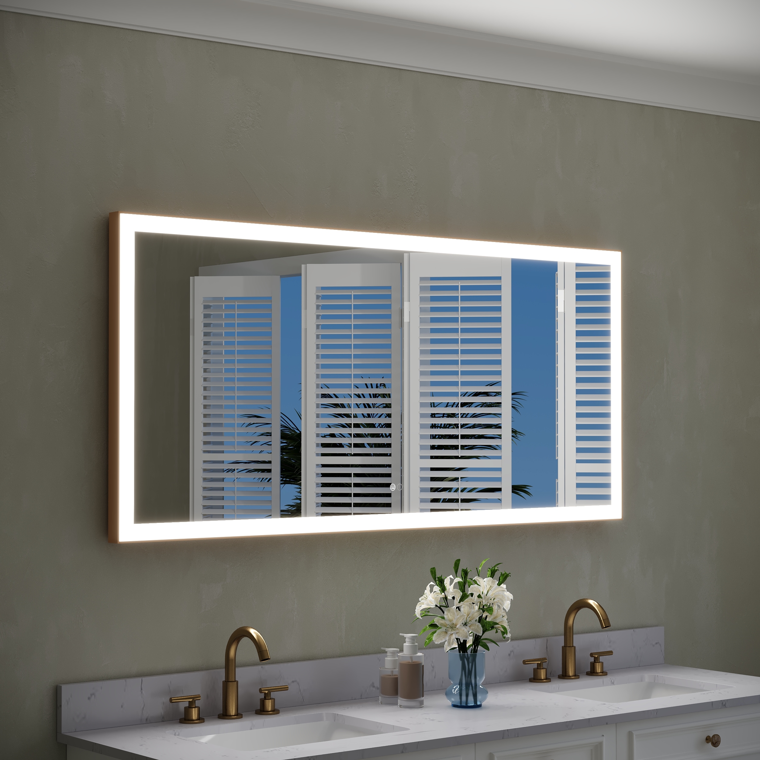 Poinic 60-in W x 28-in H Rectangle Brushed Gold Framed Lighted Vanity Mirror
