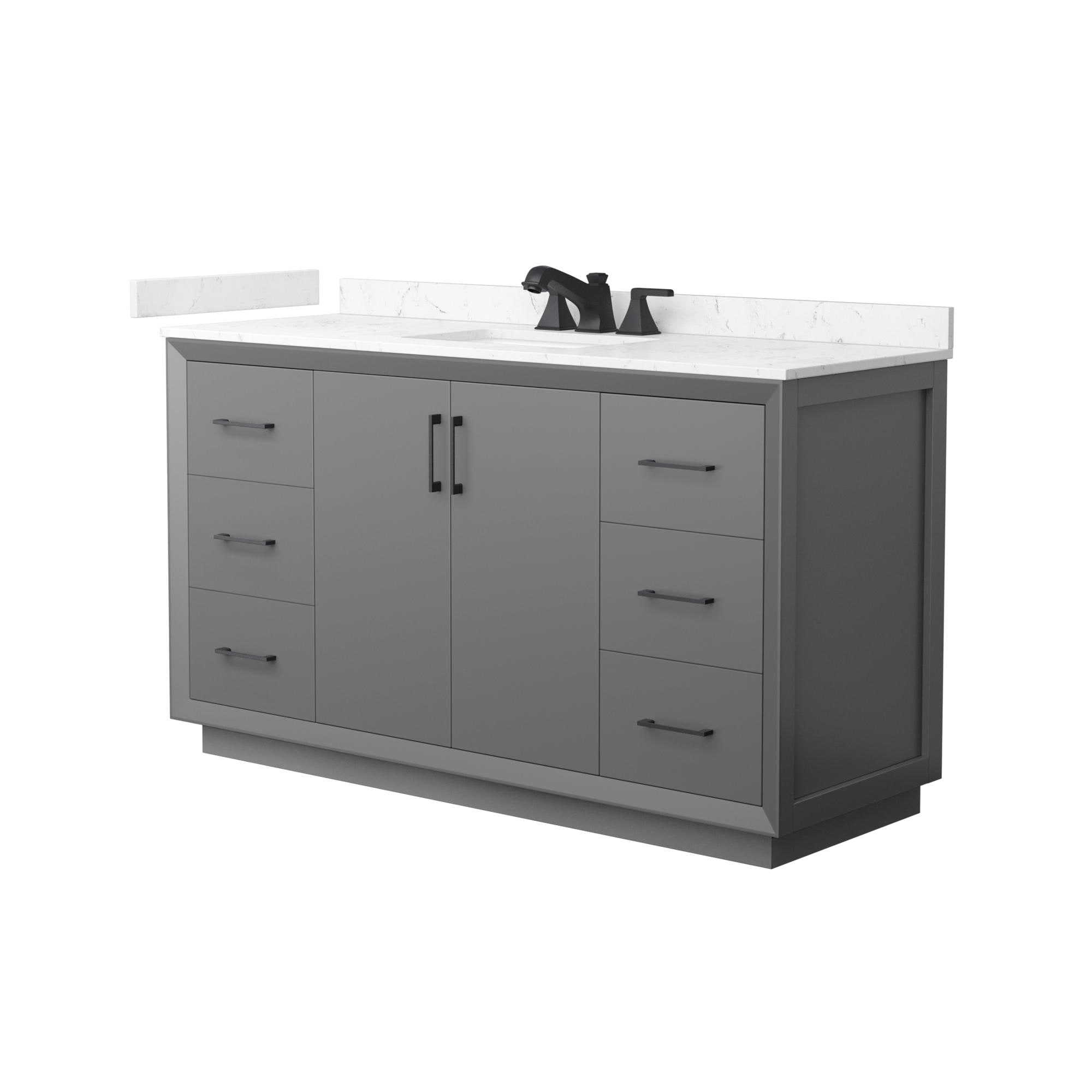 Wyndham Collection Strada 60-in Dark Gray with Matte Black Trim Undermount Single Sink Bathroom Vanity with Carrara Cultured Marble Cultured Marble Top