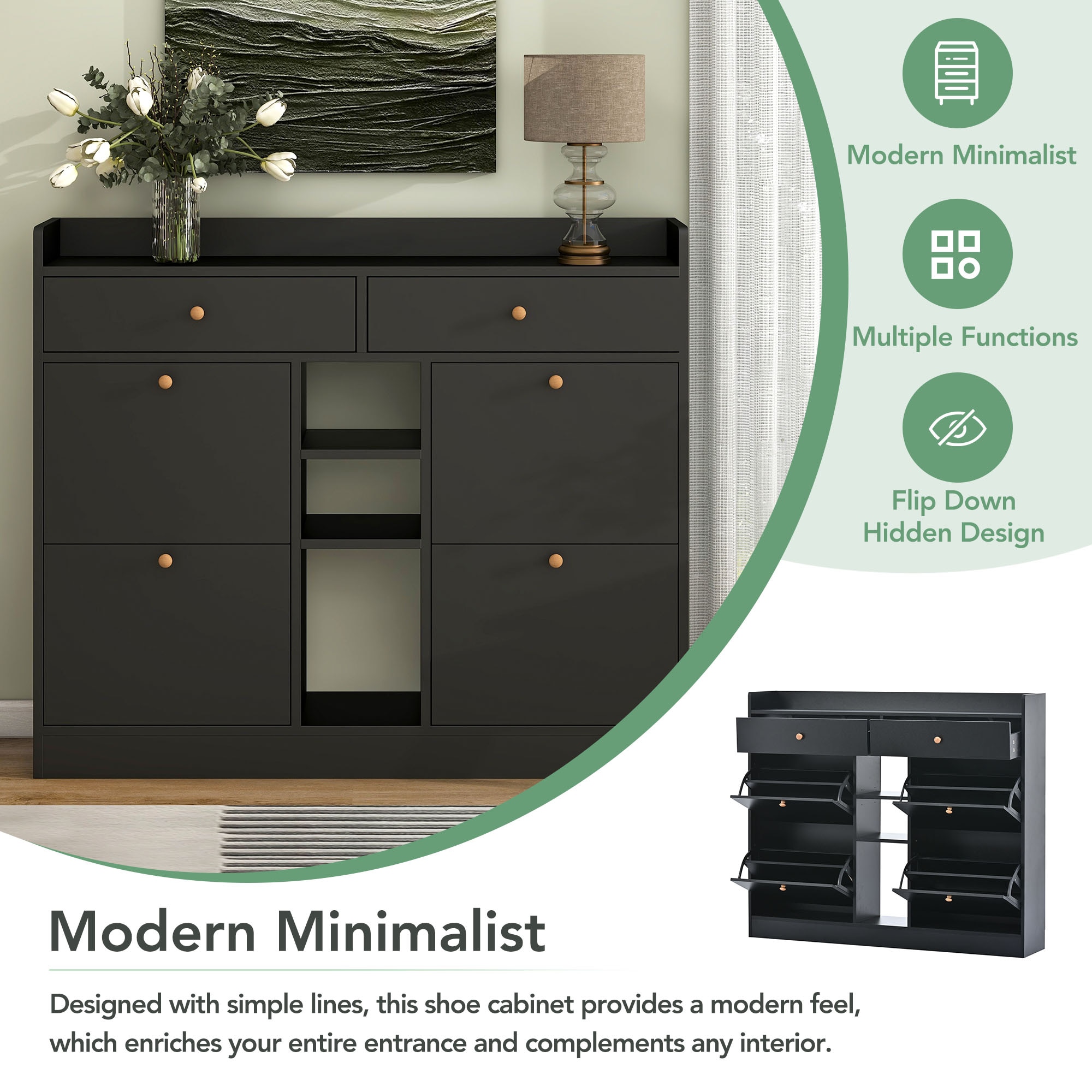 On-Trend Modern Entryway Cabinet with Shoe Storage - Black – Finally Home  Furnishings LLC