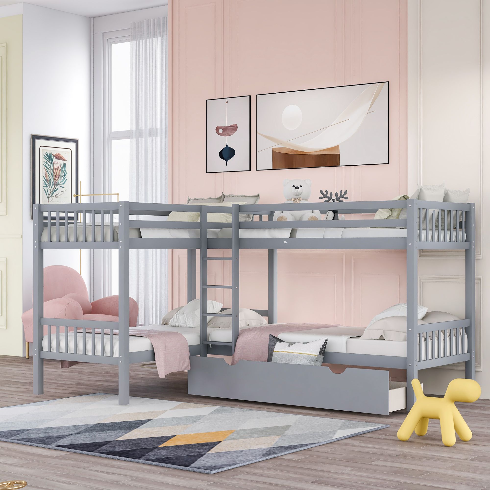 Yiekholo LL-1803AAE Gray Twin over twin Bunk Bed