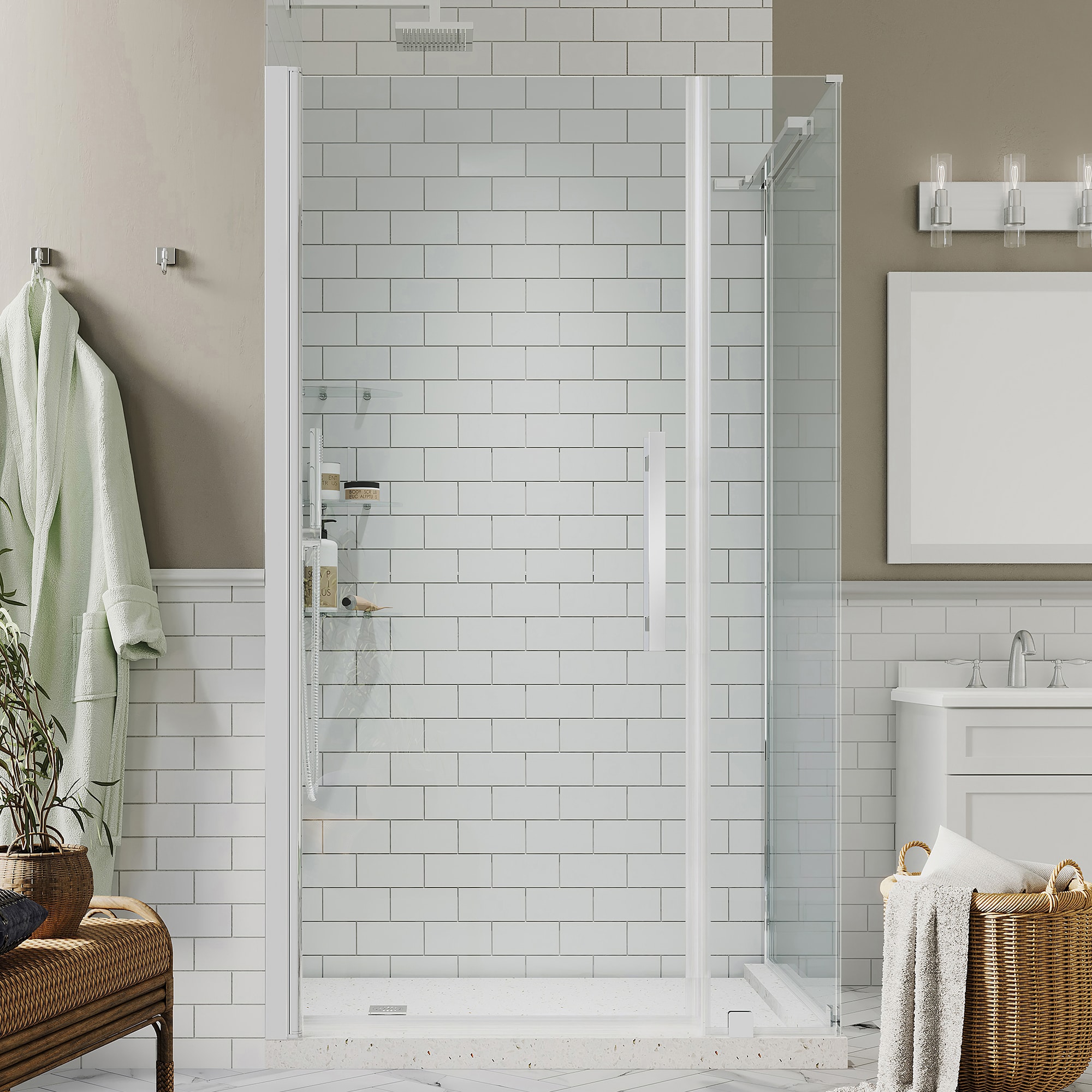 OVE Decors 828796065788 Pasadena Polished chrome 37-5/16-in to 38-1/8-in W x 72-in H Frameless Standard Pivot Shower door 5/16-in Thick Clear Glass