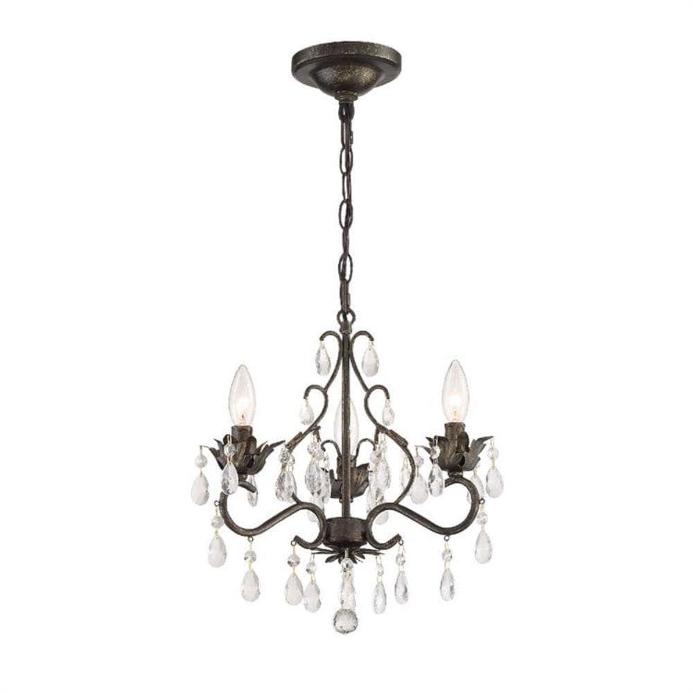 Elegant English Bronze Mini Chandelier with Clear Hand-Cut Crystals