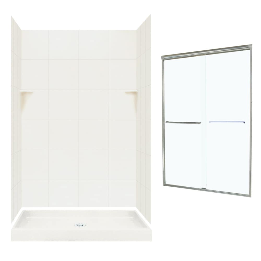 SWAN SQP3248018-M46570NC 5-Piece 32-in W x 48-in L x 72-in H Bisque Rectangular Alcove Shower Kit (Center Drain) with Base, Wall, Door and Drain Included
