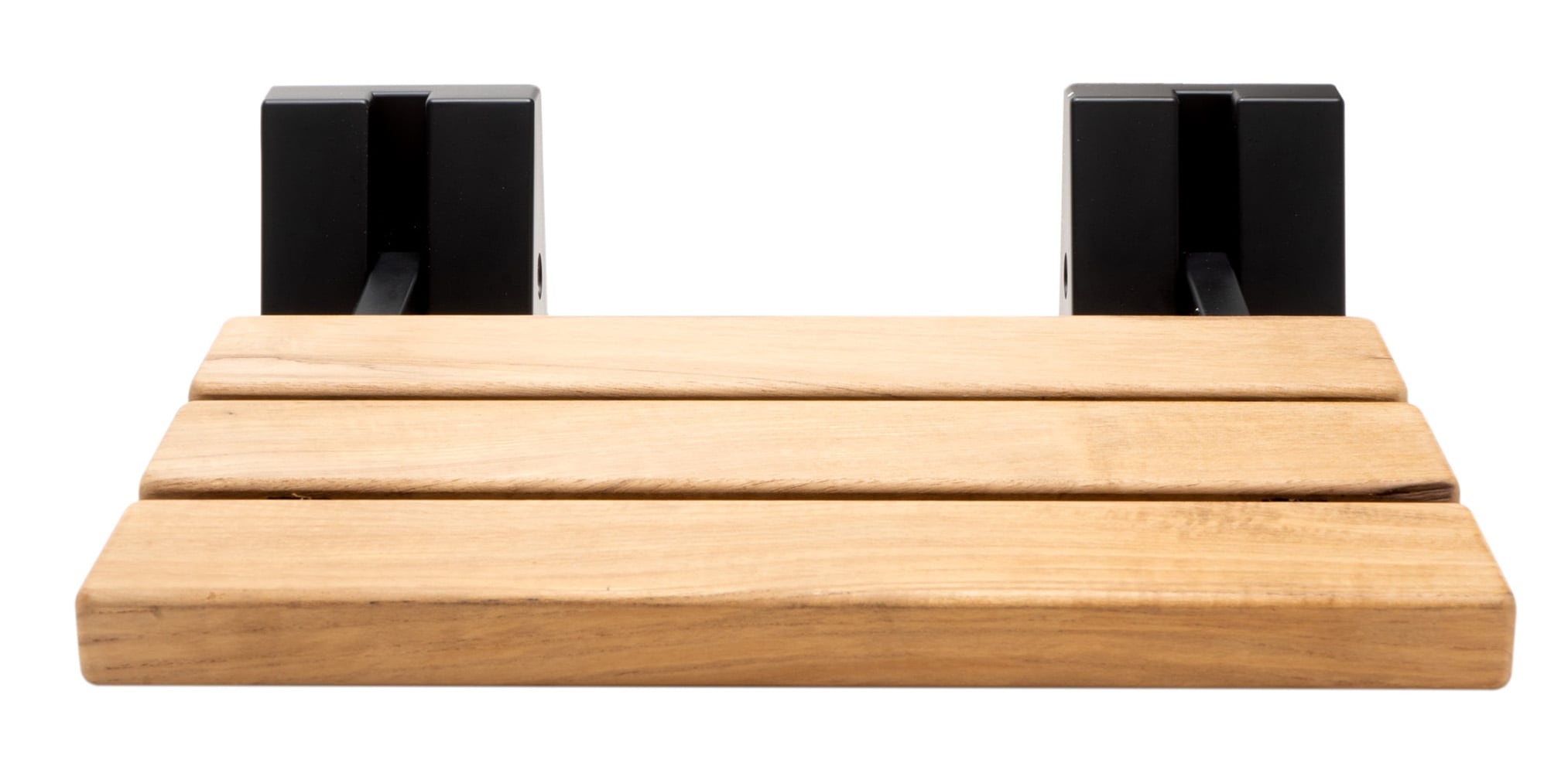Foldable Teak and Black Matte Shower Seat with Square Hardware
