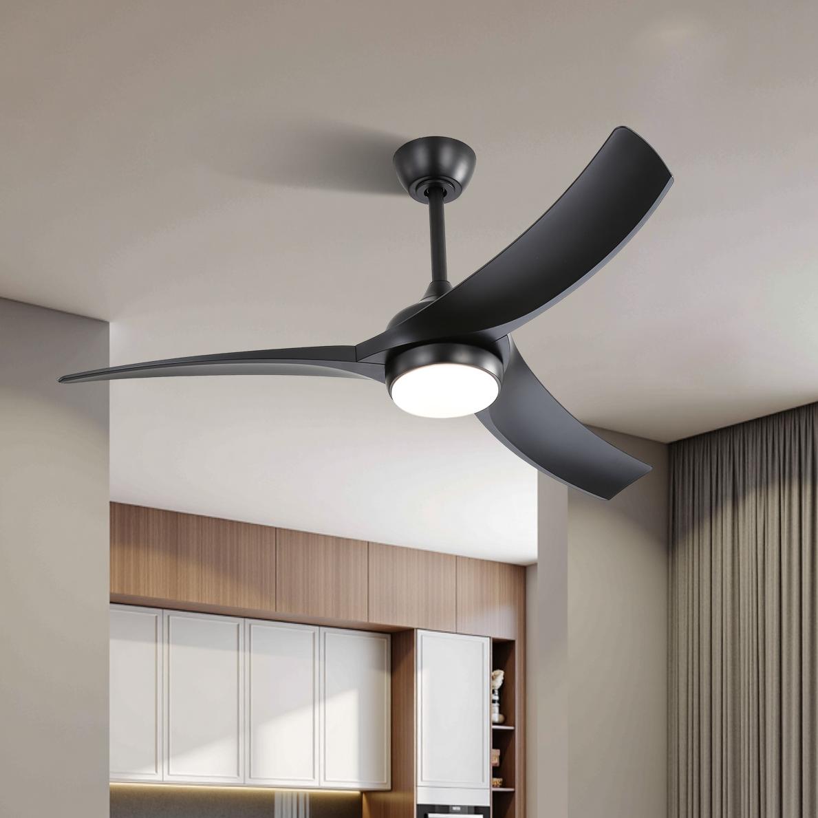 Sunrinx MG12-CF-8 52-in Color-Changing Integrated LED Outdoor Black with Black Blades Ceiling Fan With Light - Remote Included ( 3 -Blade )