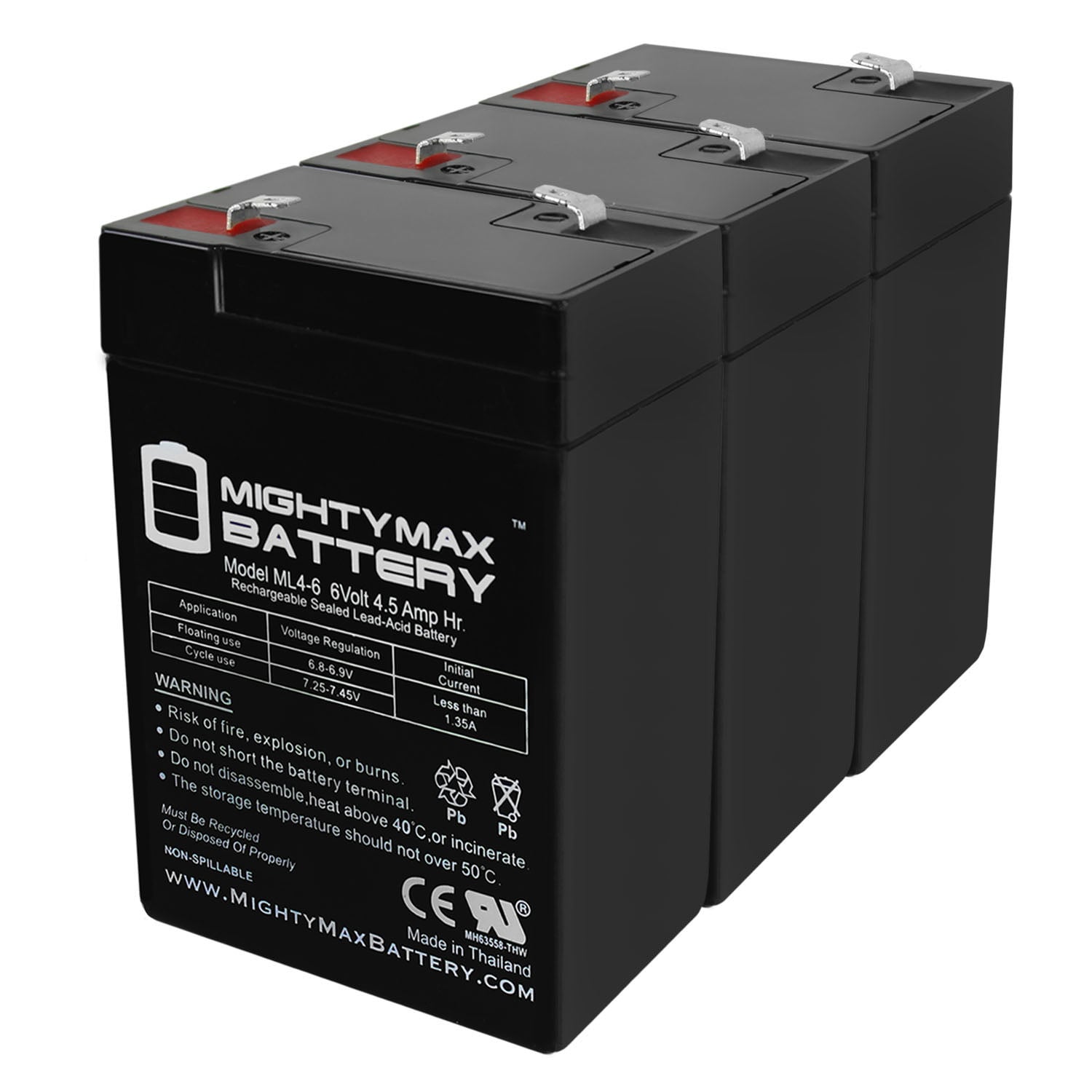 Mighty Max Battery MAX3439828 ML4-66V 4.5AH for YT-645 with F1 Terminal Rechargeable Sealed lead acid 645 Backup power Batteries 3 -Pack