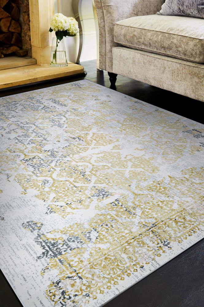 Couristan 51790747023076U Calinda 2 x 7 (ft) Polypropylene Gold-Silver-Ivory Rectangular Indoor Floral/Botanical Runner rug