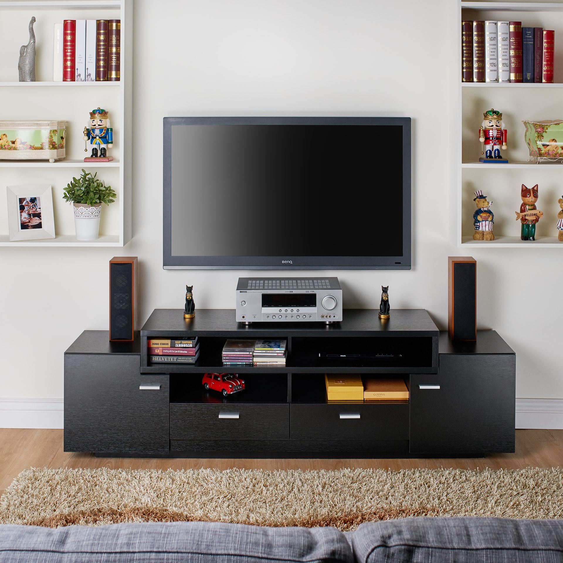 Furniture of America IDI-141010 Bernalle Modern/Contemporary Black TV stand ( Accommodates TVs up to 80-in )