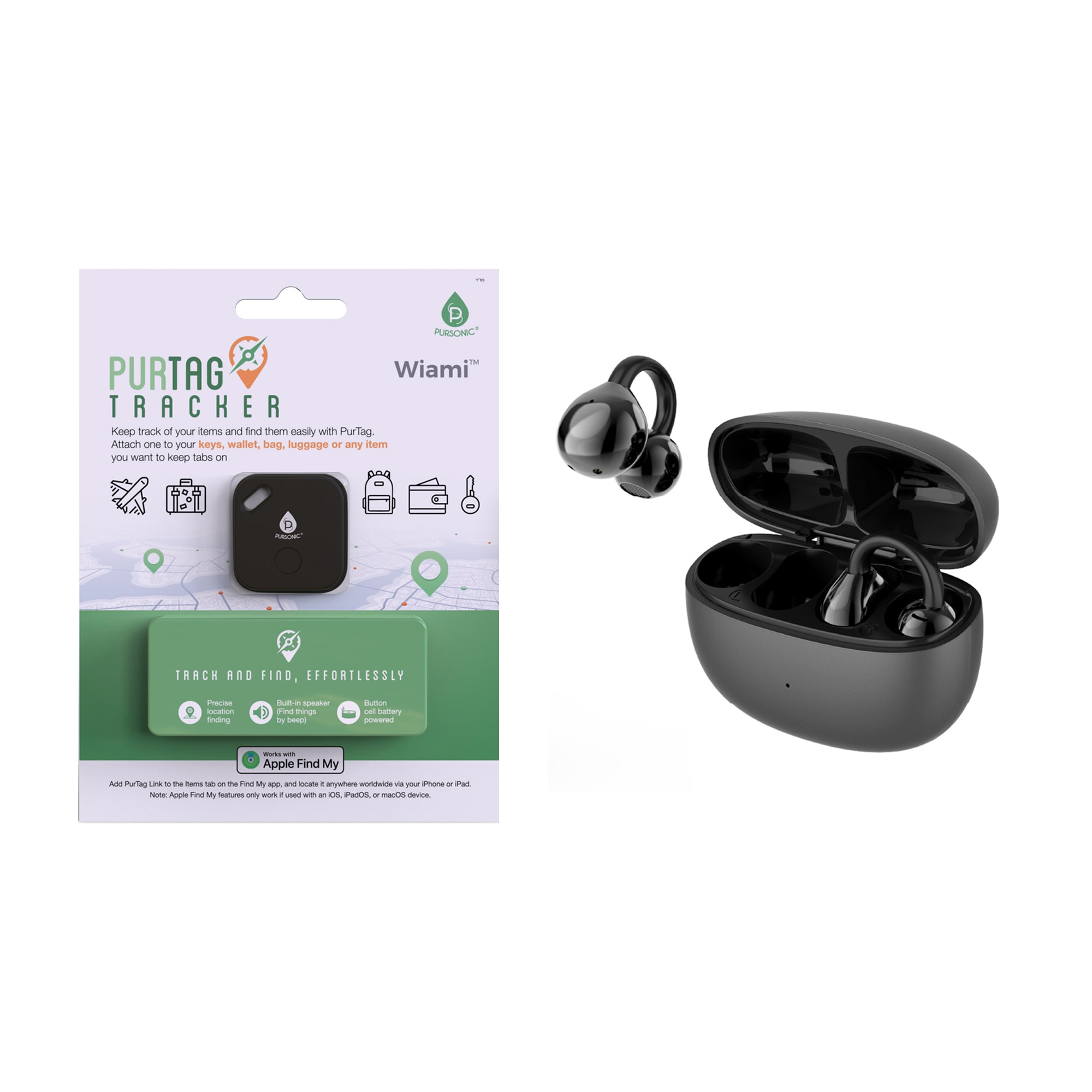 Pursonic True Wireless Stereo Earbuds and Purtag Tracker #BTHS2BK-PTT1