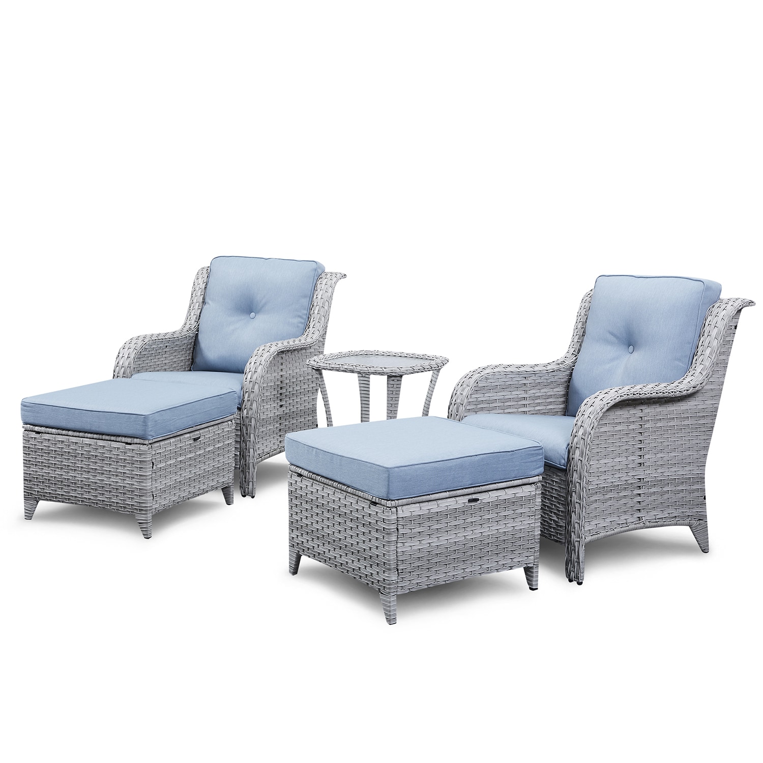 Rilyson FS76072075-BB Curved Handrail 5 -Piece Wicker Patio Sofa Conversation Set with Blue Cushions