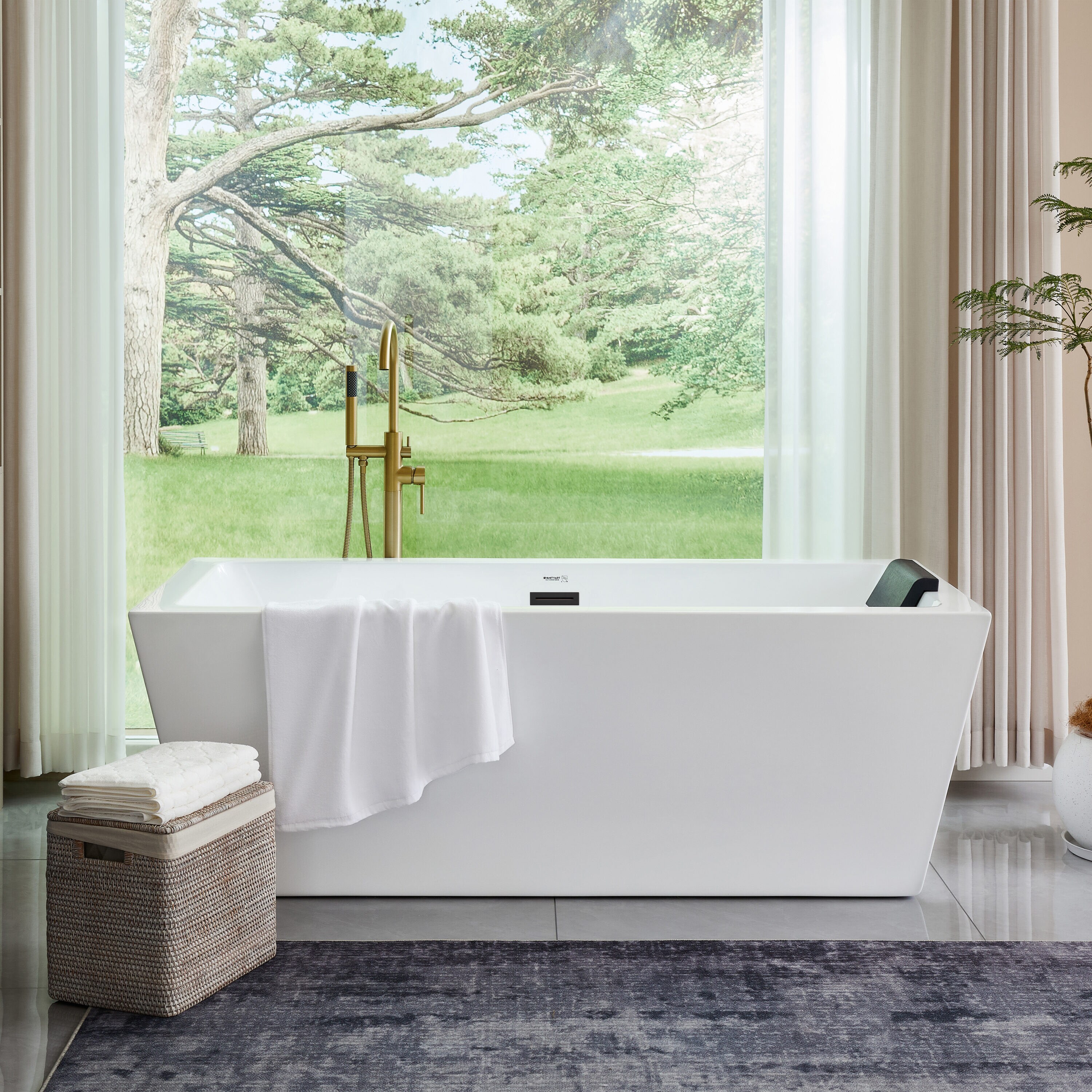 Elena 59" White Acrylic Freestanding Soaking Bathtub