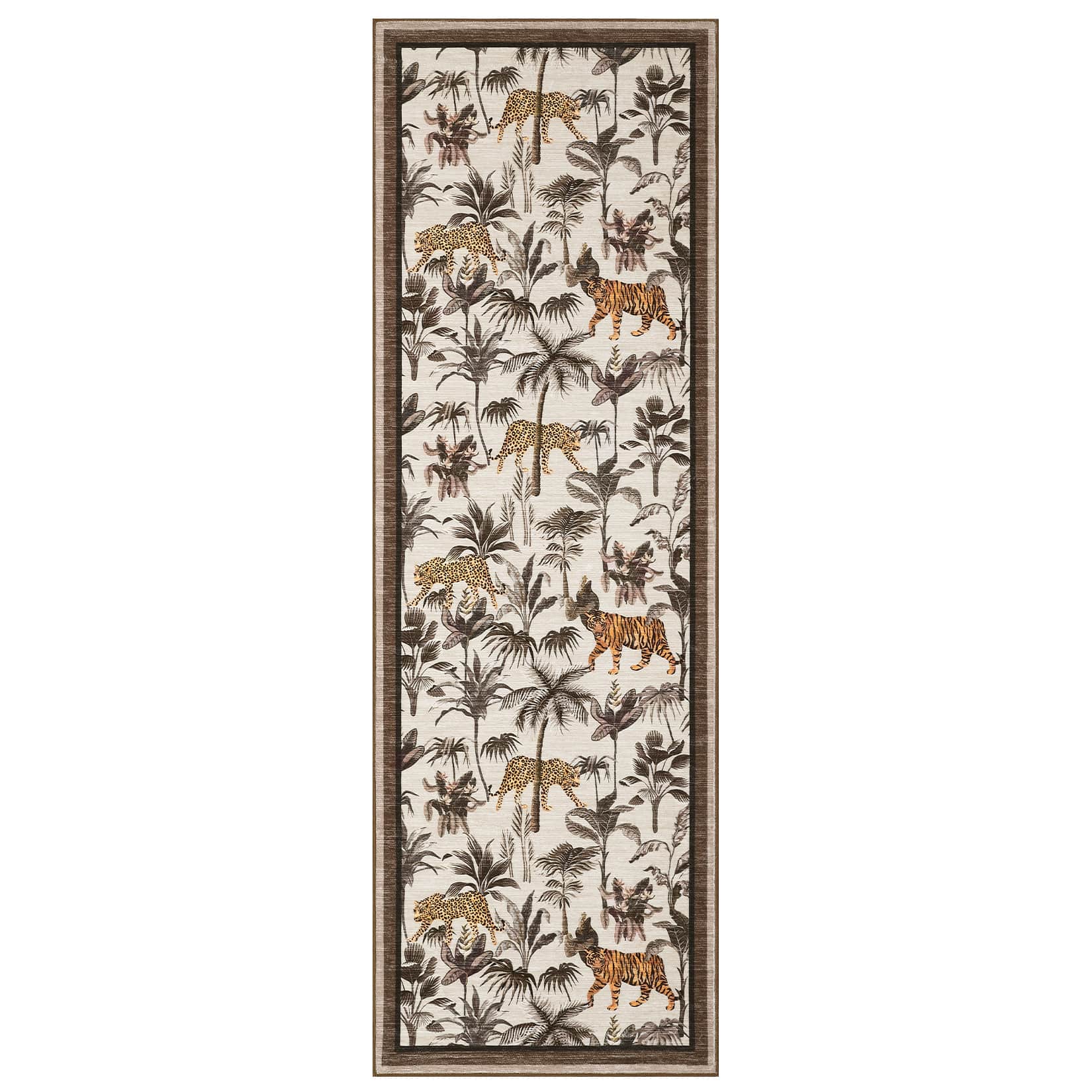 Qeetex LSN-PHK-34C6RFEH 2 x 6 ft Polyester Cashmere Imitation Camel Rectangular Hallway Bathroom Entryway Kitchen Office Foldable Jungle Tiger Leopard Printed Modern Washable Area Rug