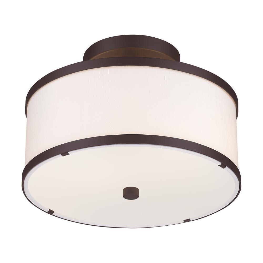 Bronze and Off-White Drum Semi-Flush Mount Ceiling Light