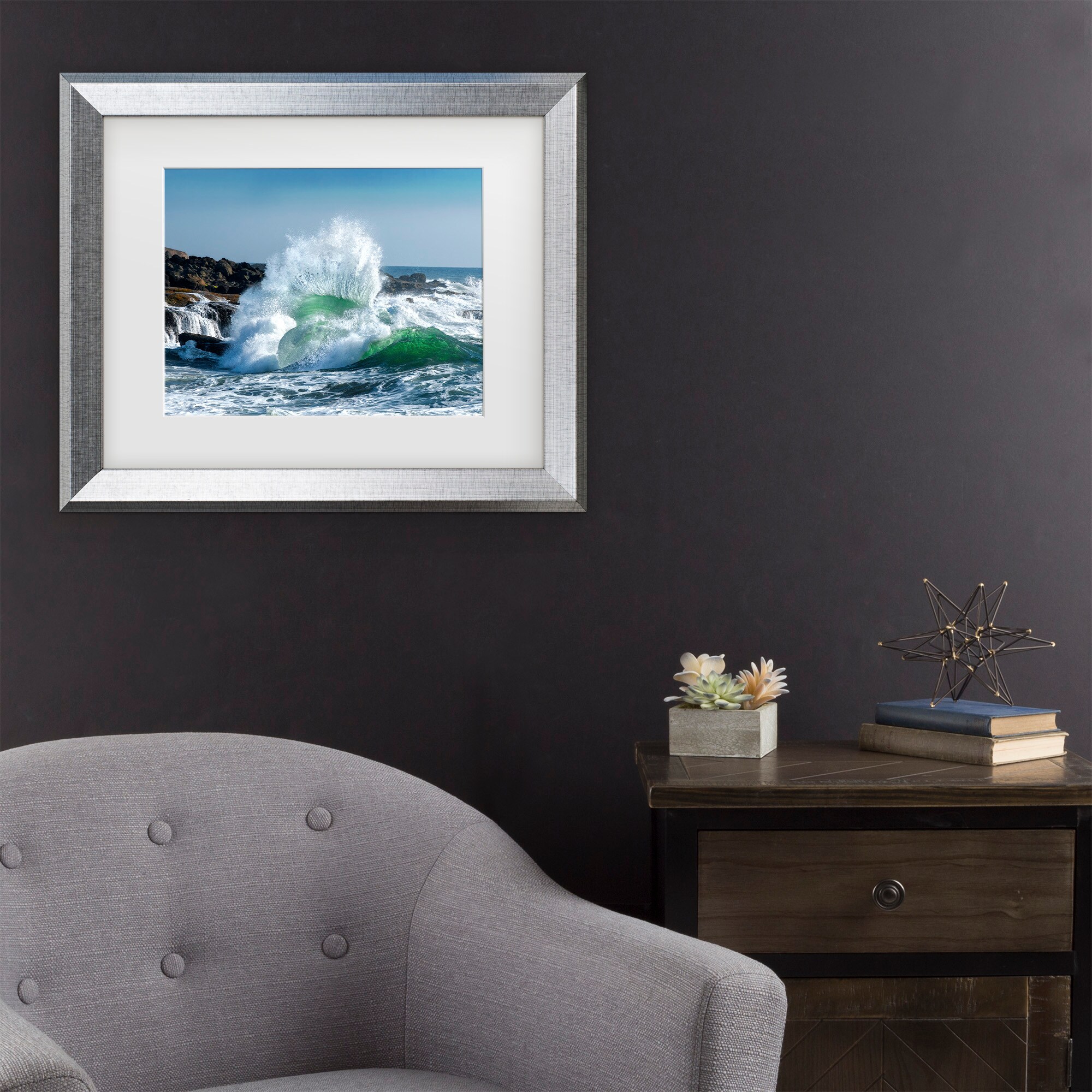 Trademark Fine Art 1X10873-S1620MF Seascape 3 David Rothstein Silver Frame Wood Framed 16-in H x 20-in W Modern Canvas Print