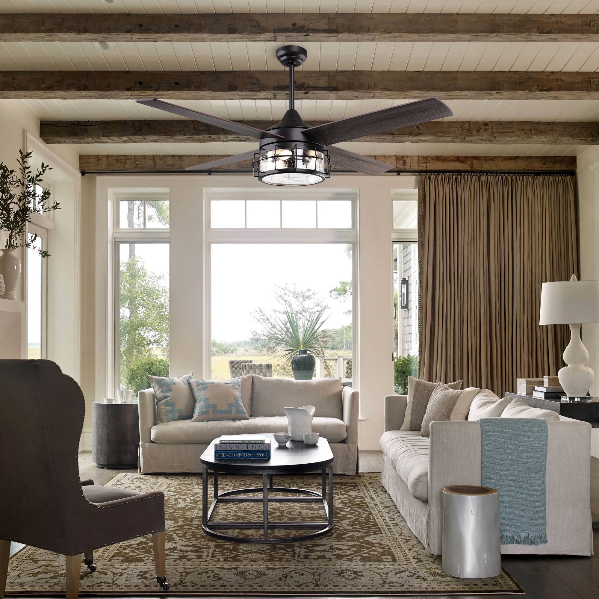 52-Inch Oil-Rubbed Bronze Industrial Ceiling Fan with Light and Remote