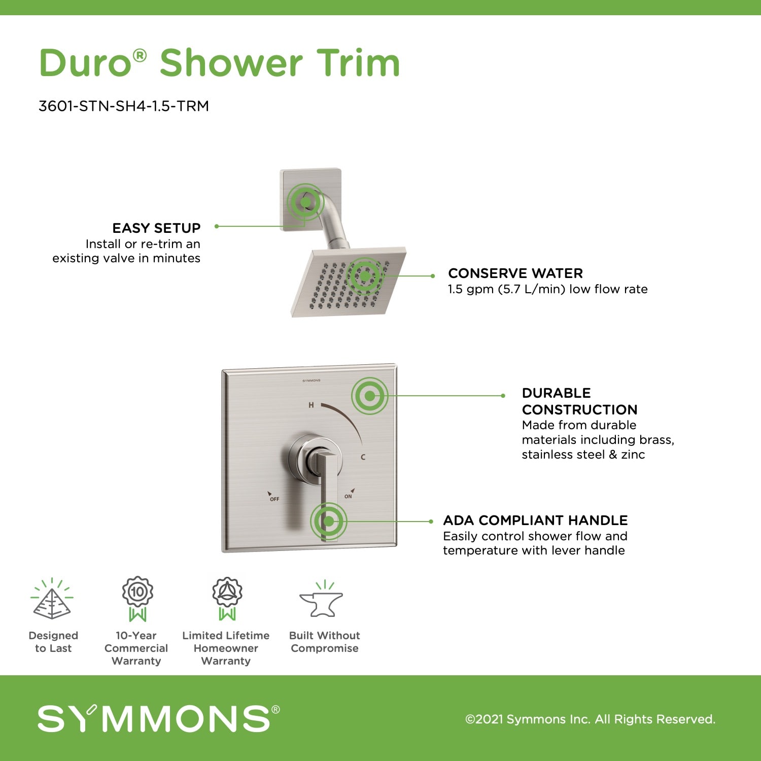 Symmons 3601-STN-SH4-1.5-TRM Tub-Shower-Faucets - View #3