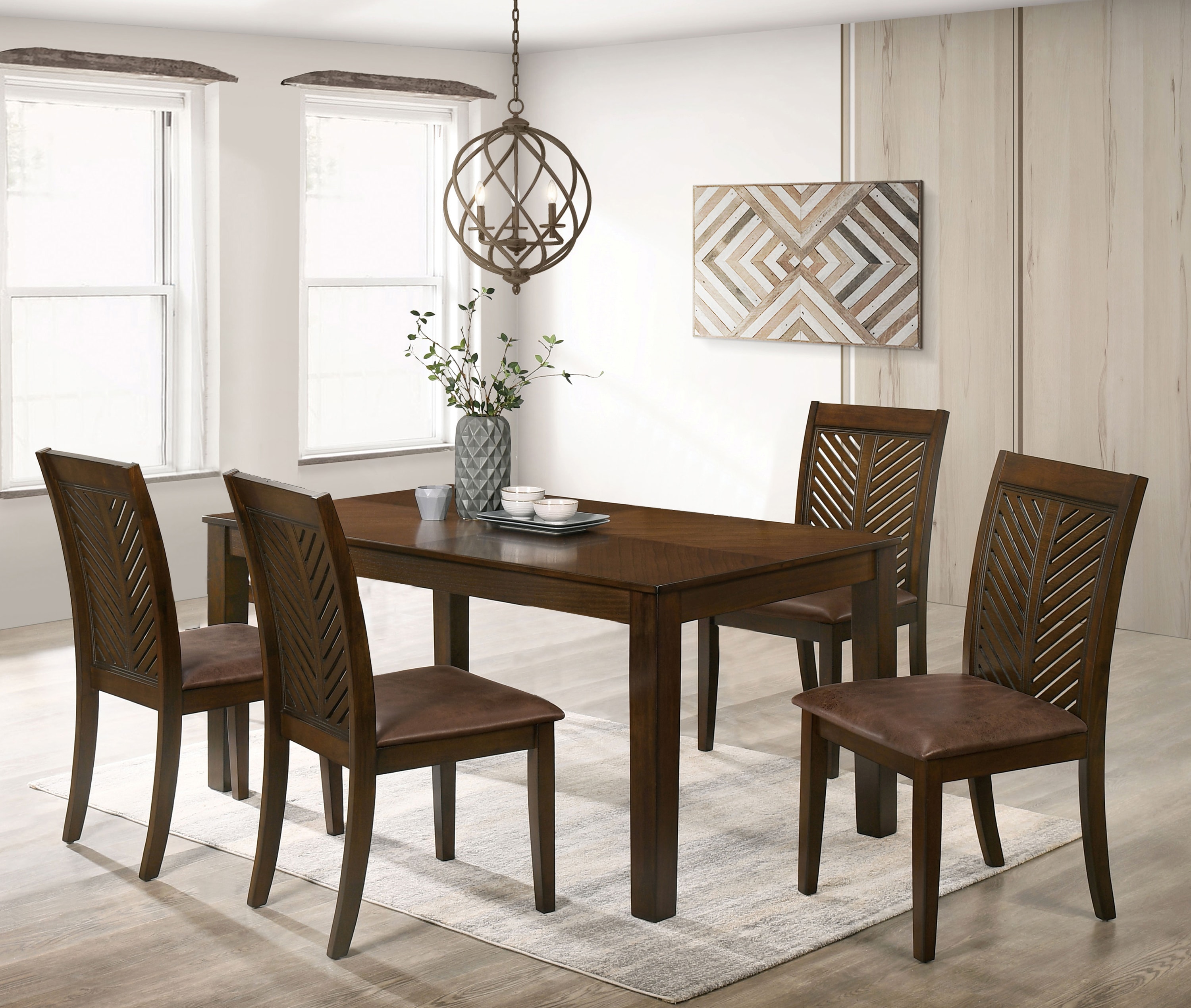 Furniture of America IDF-3490T-5PC Huffe Walnut Transitional Dining Room Set with Rectangular Table (Seats 6)