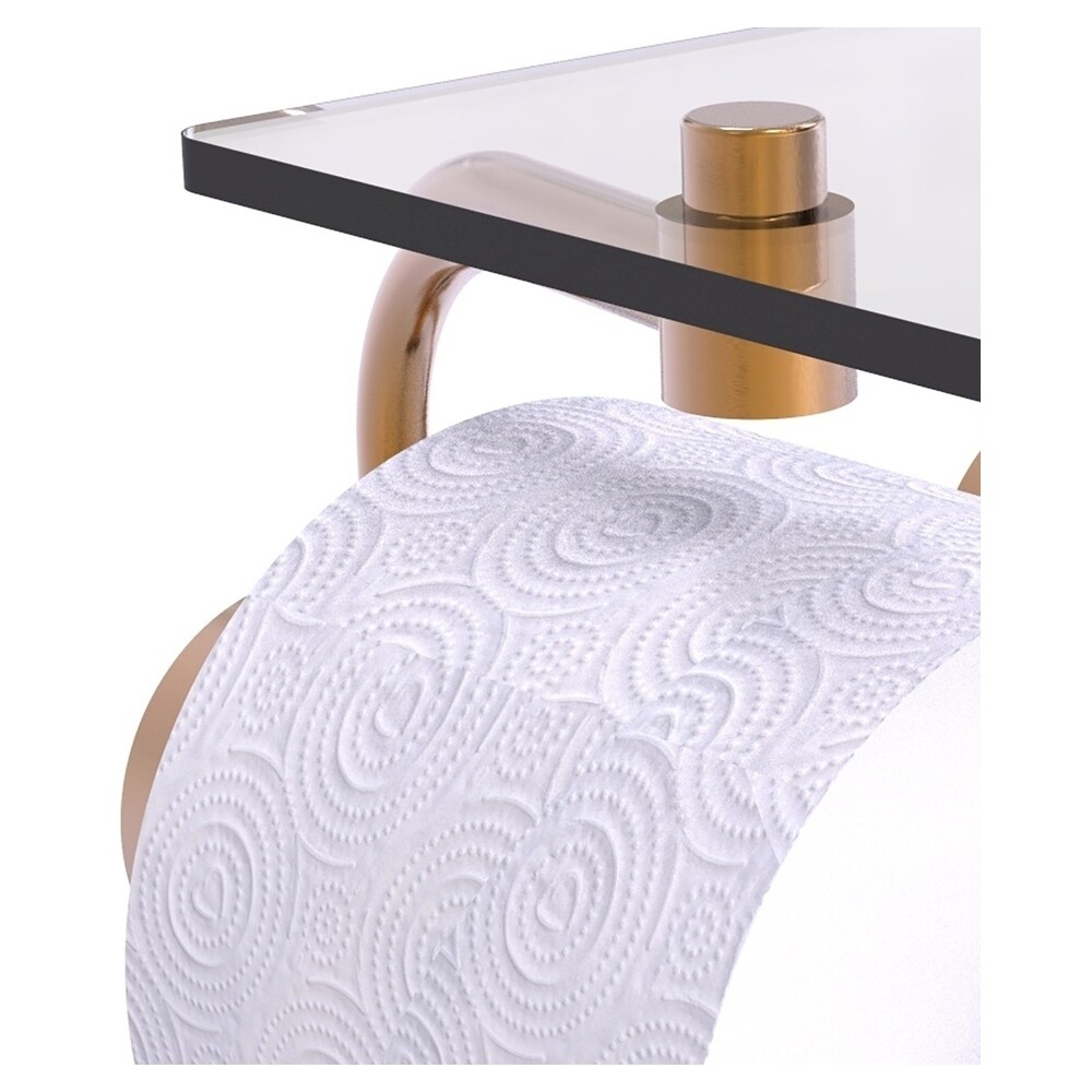Brushed Bronze Dual Roll Toilet Paper Holder with Glass Shelf