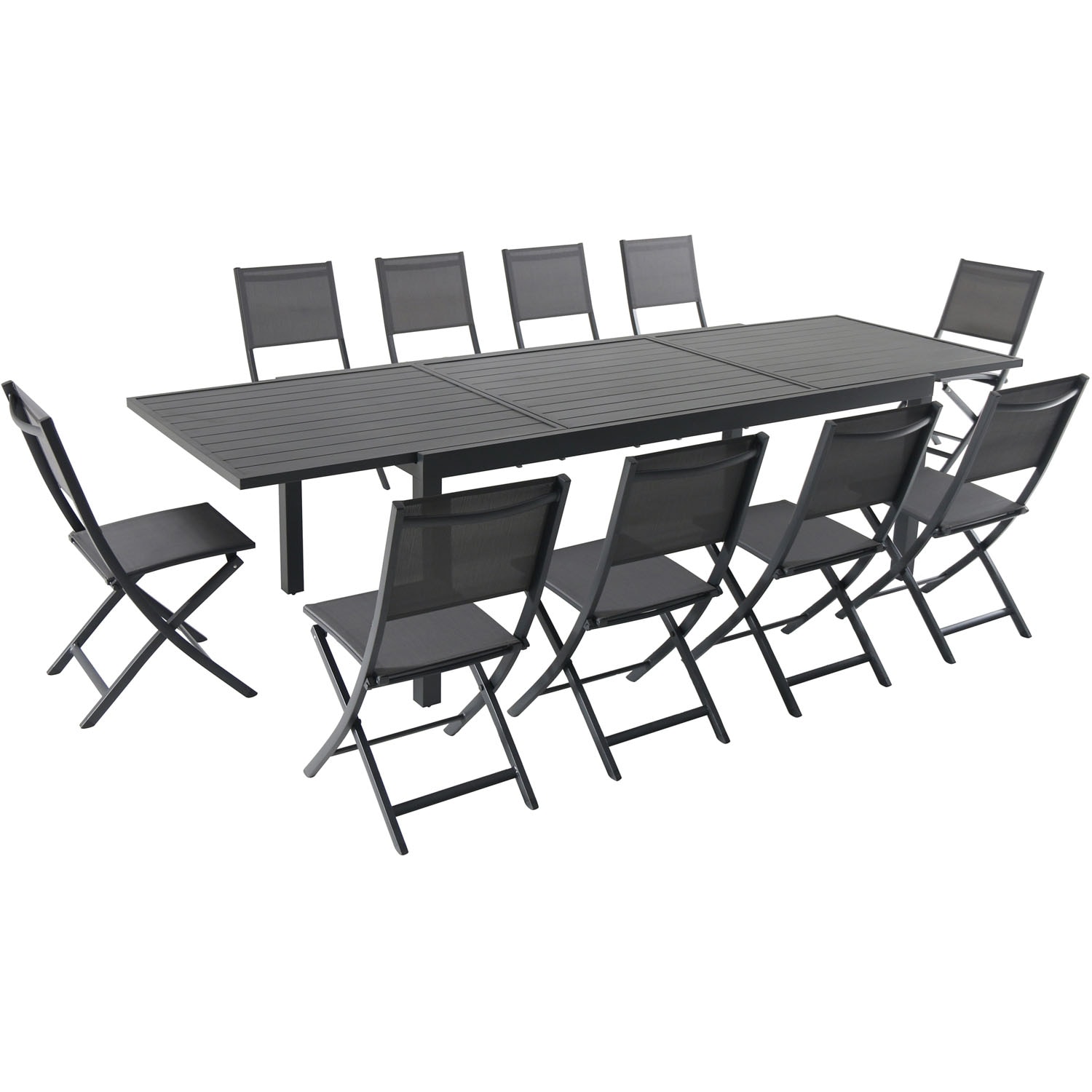 Hanover NAPDN11PCFD-GRY Naples 11 -Piece Gray Patio Dining Set Aluminum Rectangle Table with 10 Gray Stationary Chairs