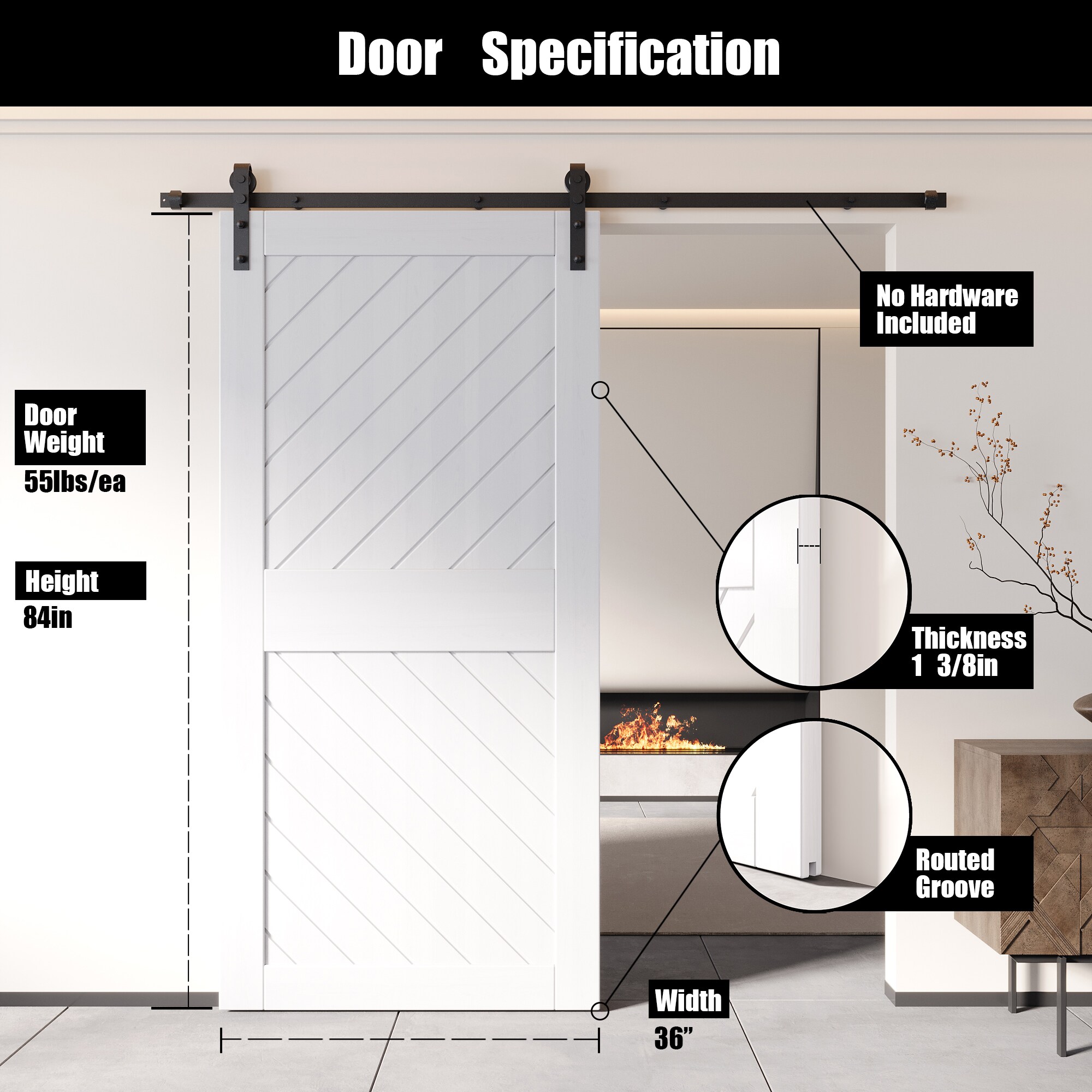 HOMACER XT3-3684-WH Barn-Doors - View #2