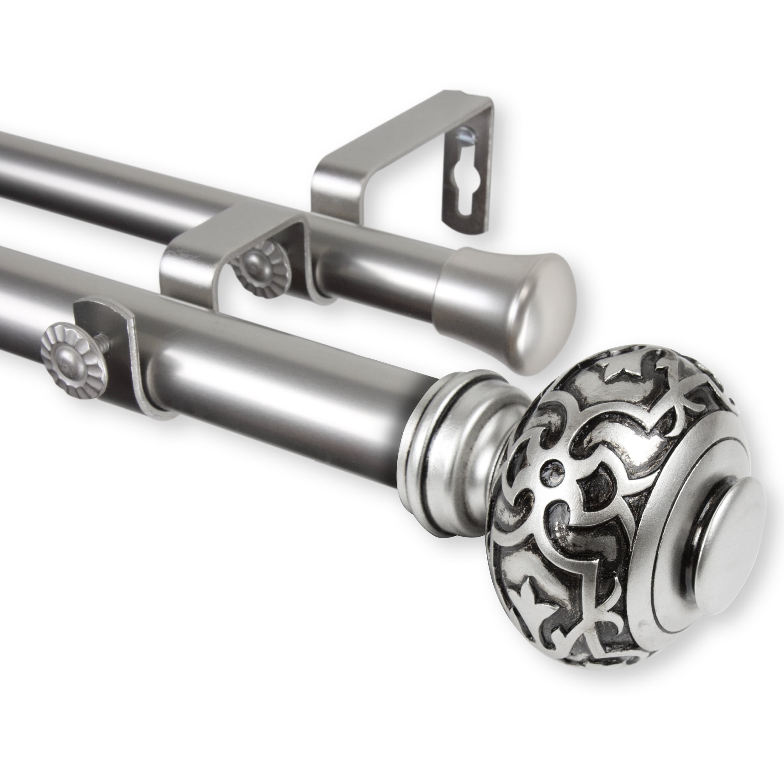 Hart & Harlow L100-49-285-D 1-in Gene 28-in to 48-in Satin nickel Steel Double curtain rod with Finials
