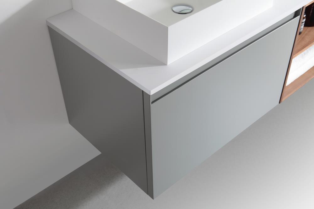 Manarola 72" Light Gray Wall-Mount Modern Vanity with Walnut Shelves