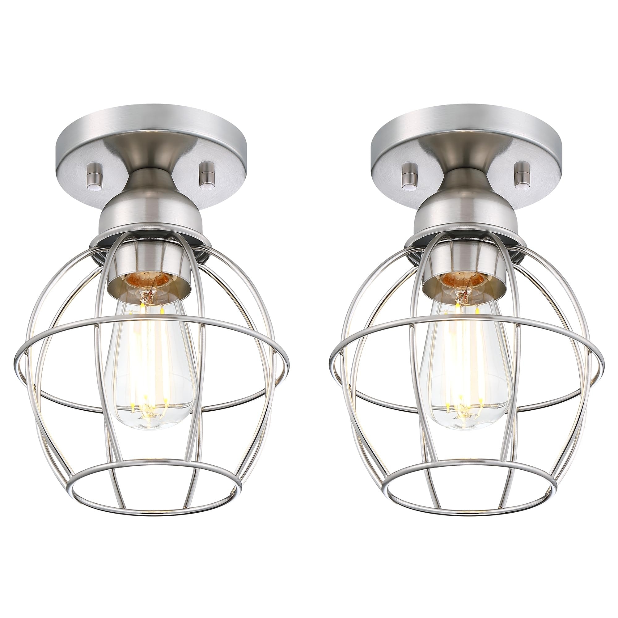 AOIZGMY  2 Pack 6.5 x 6.5 x 8.8 Inch Vintage Semi Flush Mount Ceiling Light Metal Cage Damp Rated E26 Base for Hallway Kitchen Porch Entryway