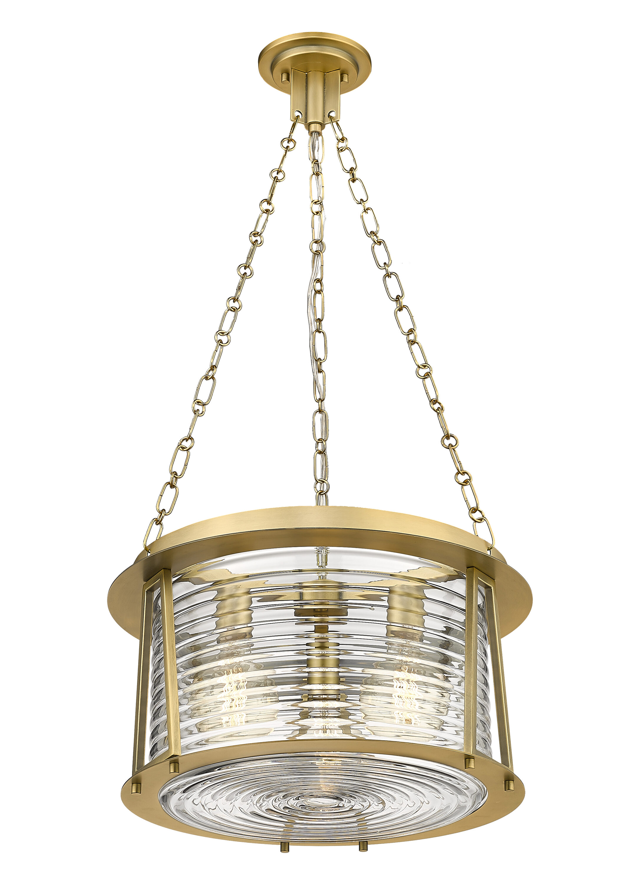 Cape Harbor 18" Rubbed Brass and Glass 3-Light Pendant