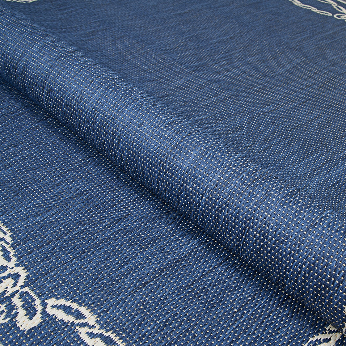 Ivory and Indigo Flat Woven Rope Knot Area Rug