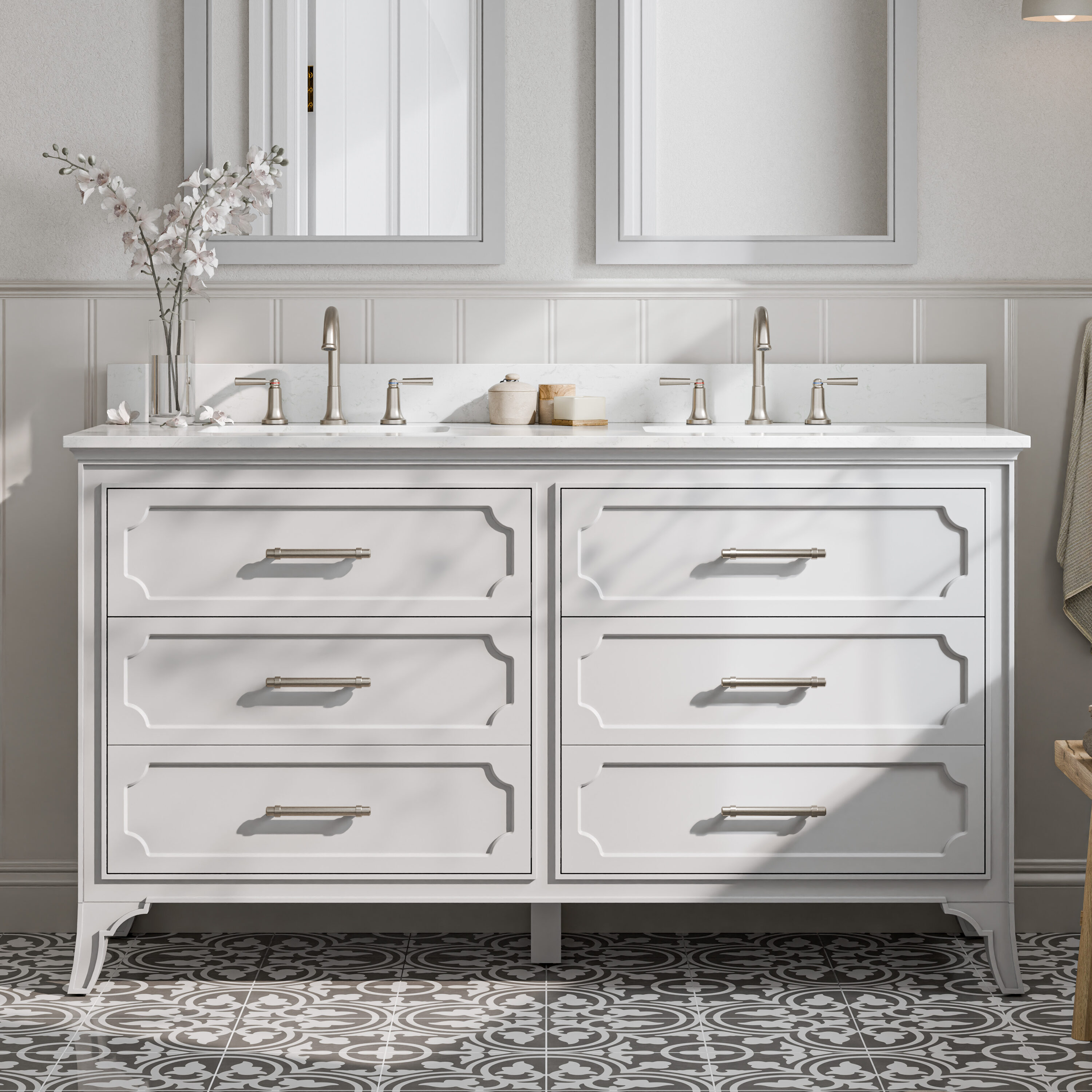 Helena 60-in True Gray Undermount Double Sink Bathroom Vanity with Carrara Engineered Marble Top | - allen + roth 1008VTC-60-242-925UR