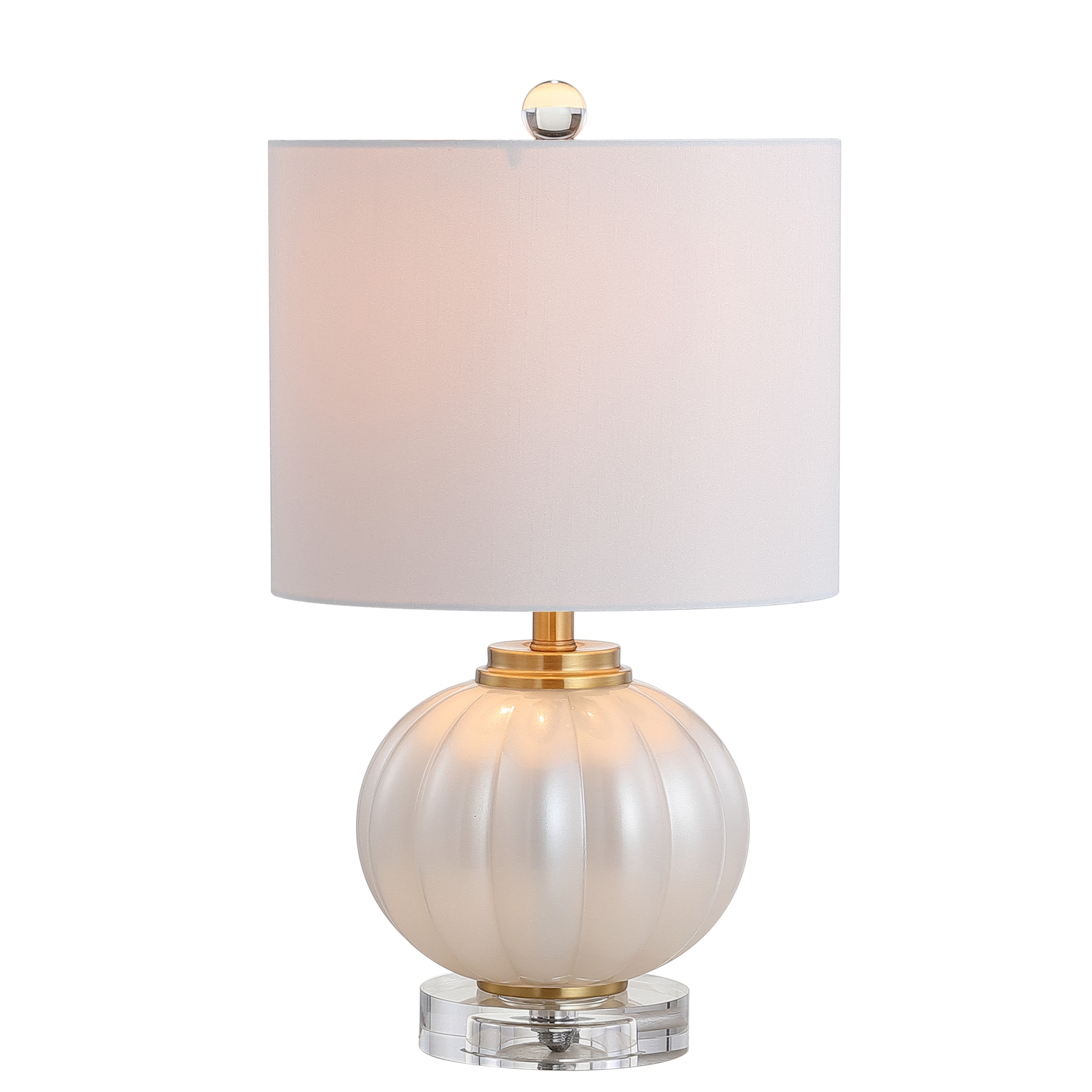 Elegant Iridescent 17.5" White Glass Table Lamp with Silk Shade