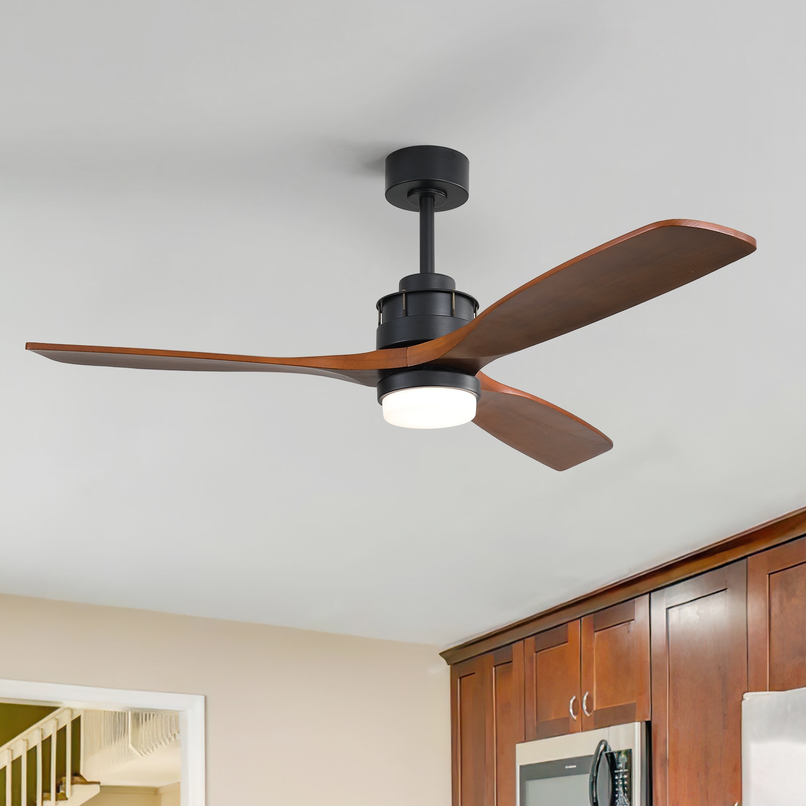 Sofucor LS-6005-BK-HTM-60-W Nicola 60-in Color-Changing Integrated LED Black with Dark Brown Blades Propeller Ceiling Fan With Light and Remote ( 3 -Blade )