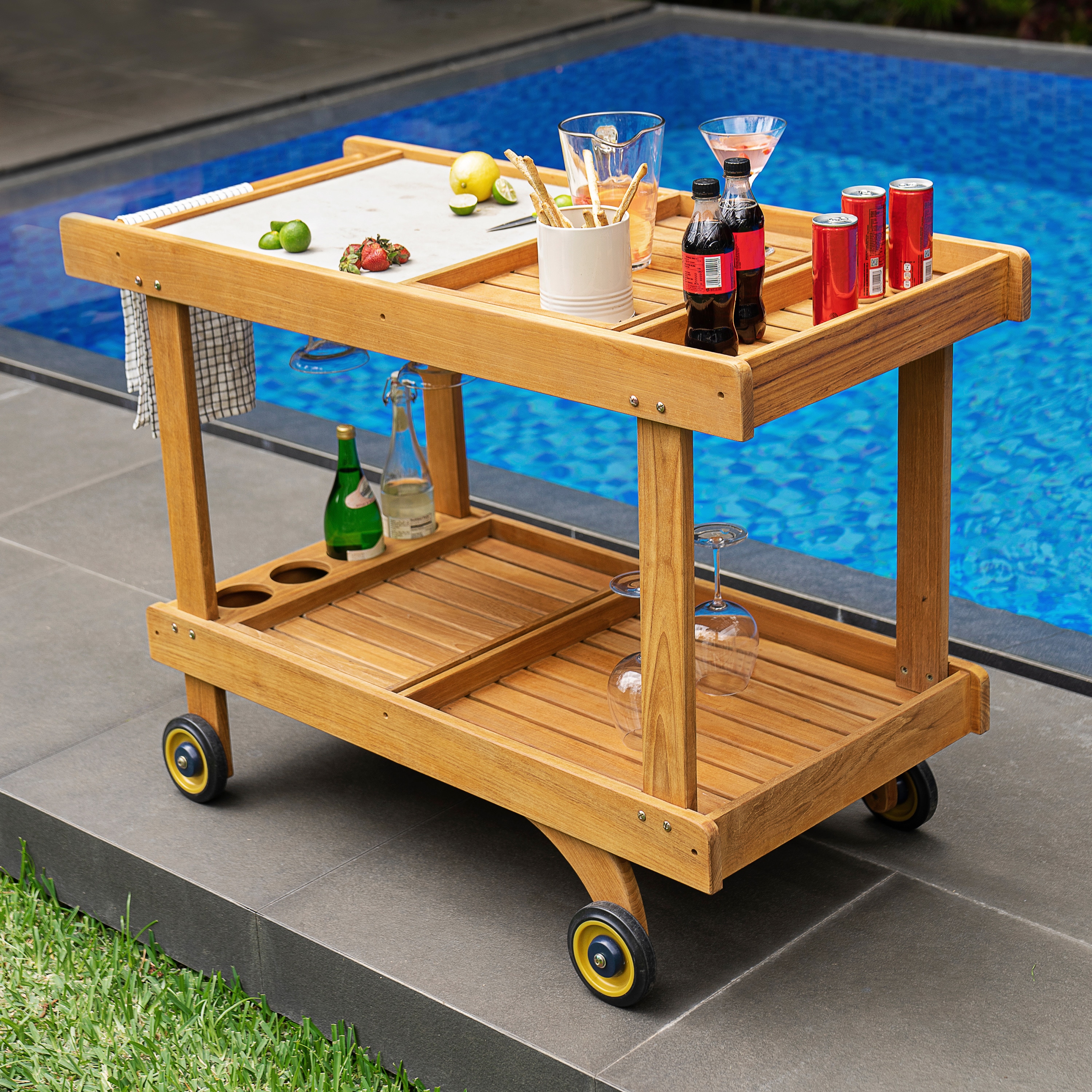 Cambridge Casual 300240-TW-XX-XX-XX Mozaic Natural Unfinished Teak Outdoor Serving Cart
