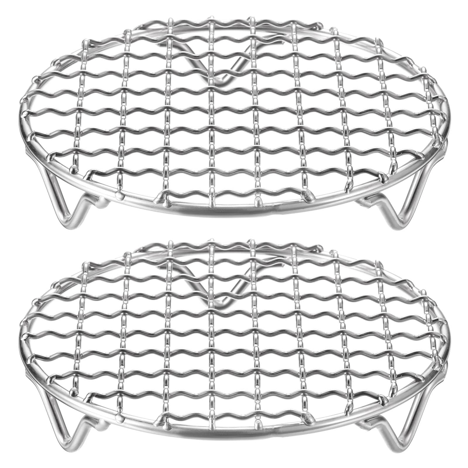 Harfington 2pcs Round Cooking Rack 5-inch 201 Stainless Steel Cross Wire Barbecue Grill Net with 20mm Legs for Cooking Baking Steaming BBQ #S26042300UX4790