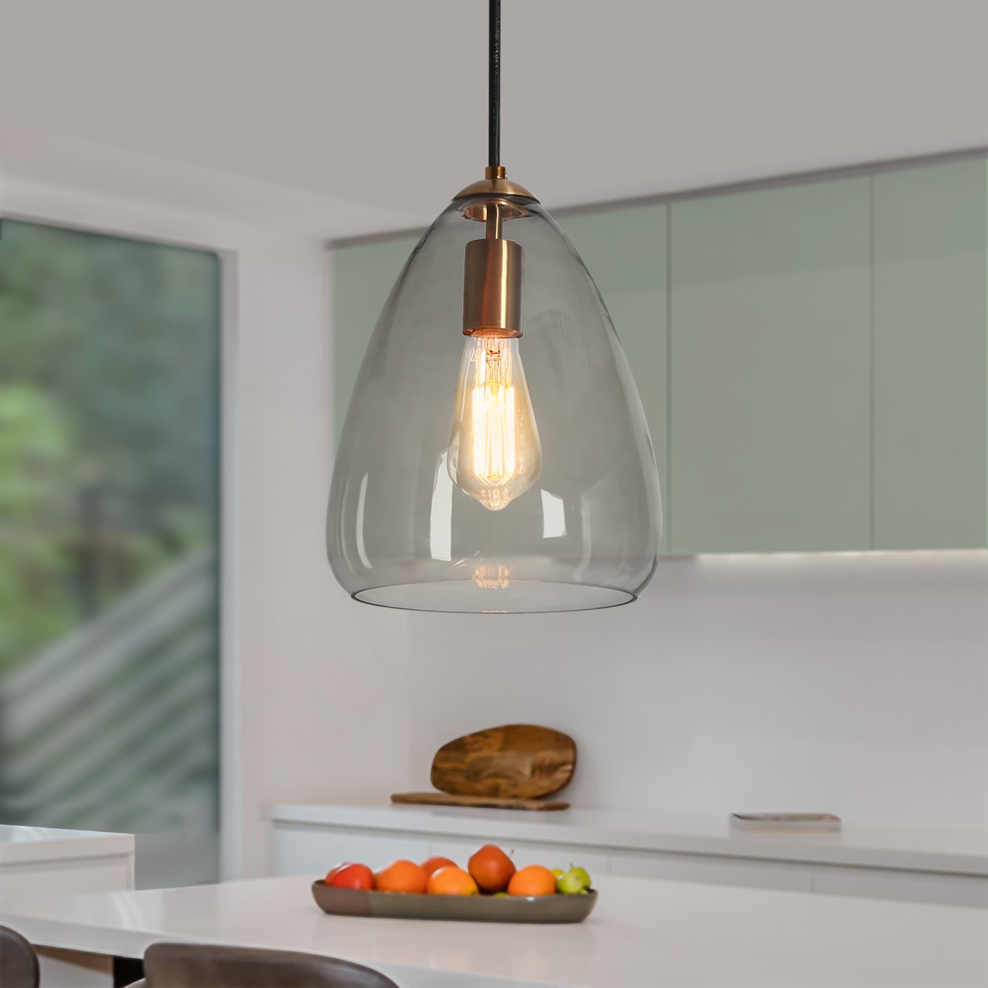 Uolfin UBZ6JQ-LWS25077-L8 Plating Brass Gold in Smokey Glass Modern/contemporary Art glass Teardrop Mini Hanging Kitchen island light
