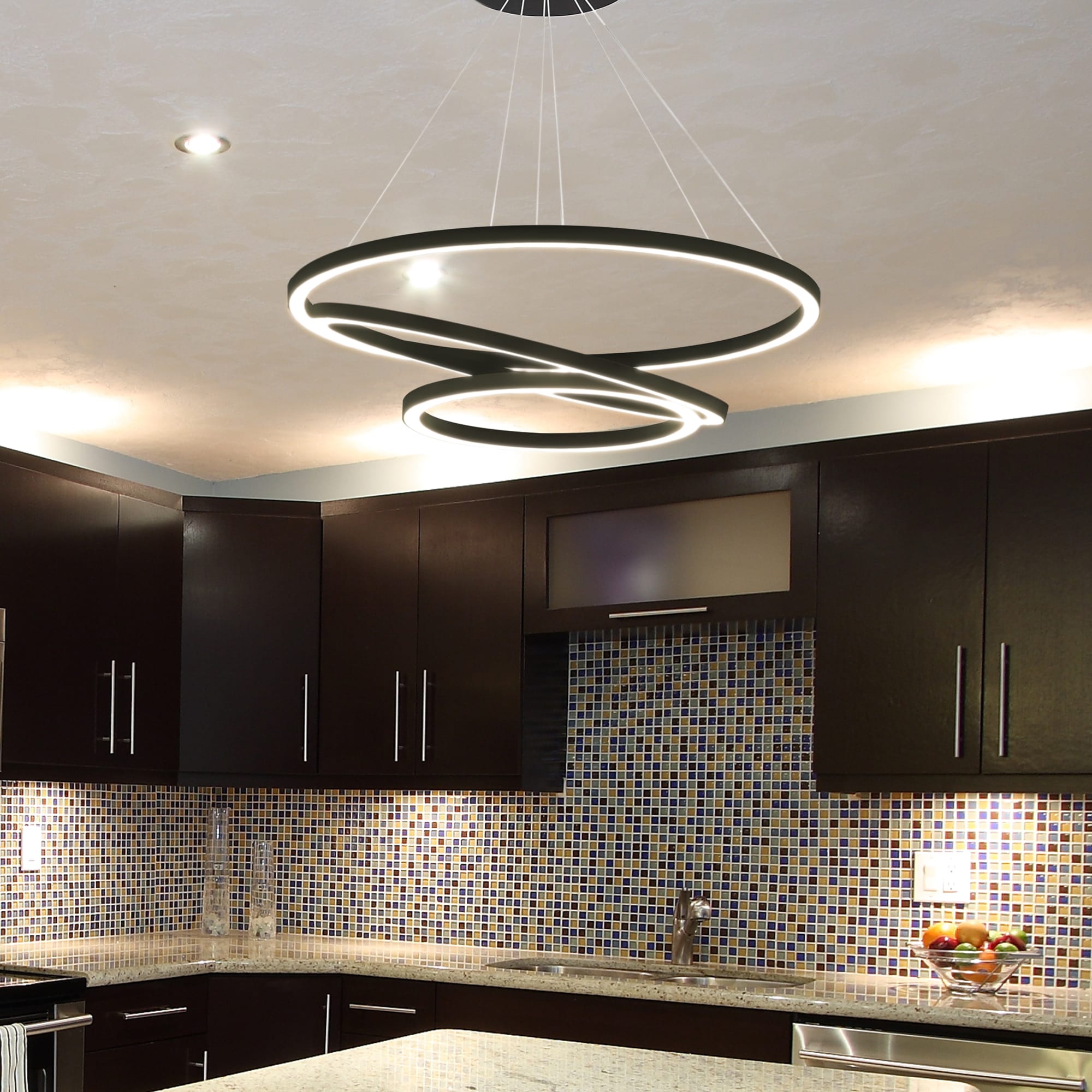 Tania Trio 32" Black Modern Adjustable Circular LED Chandelier