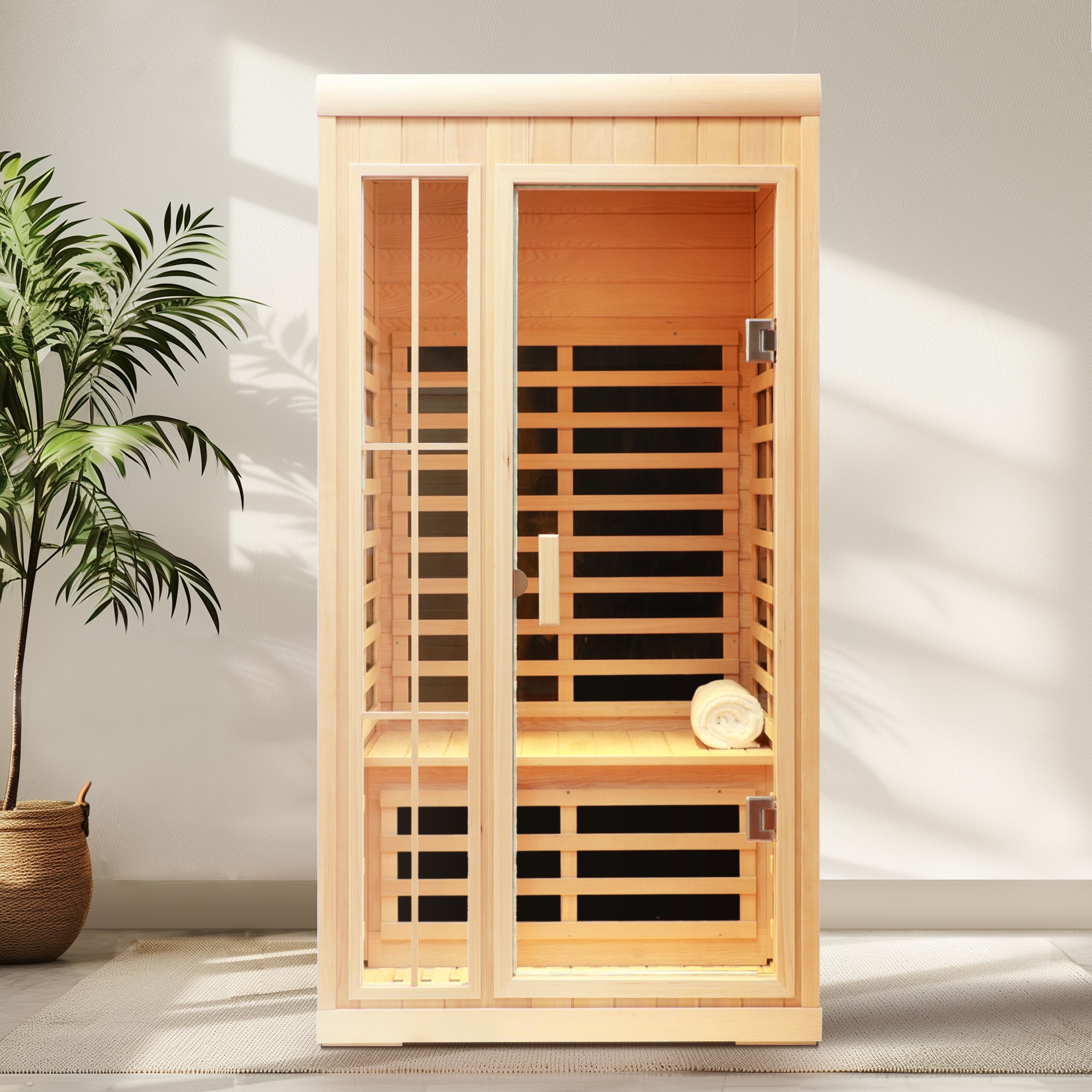 Vynxaria 76.18-in H x 35.83-in W x 39.37-in D Hemlock Wood 1-Person Far Infrared Sauna with App Control and Bluetooth Audio