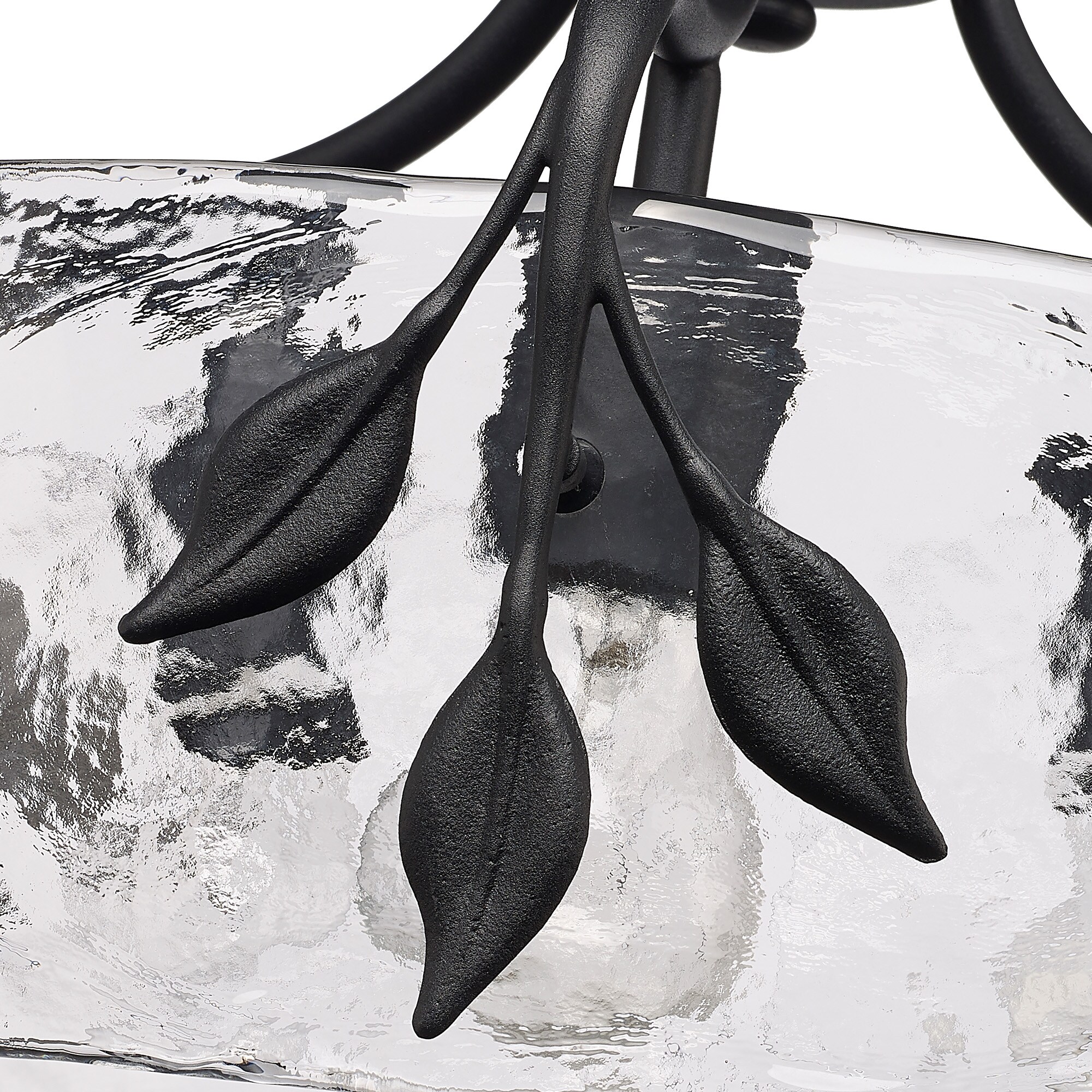 Natural Black Hammered Glass 3-Light Semi-Flush Mount
