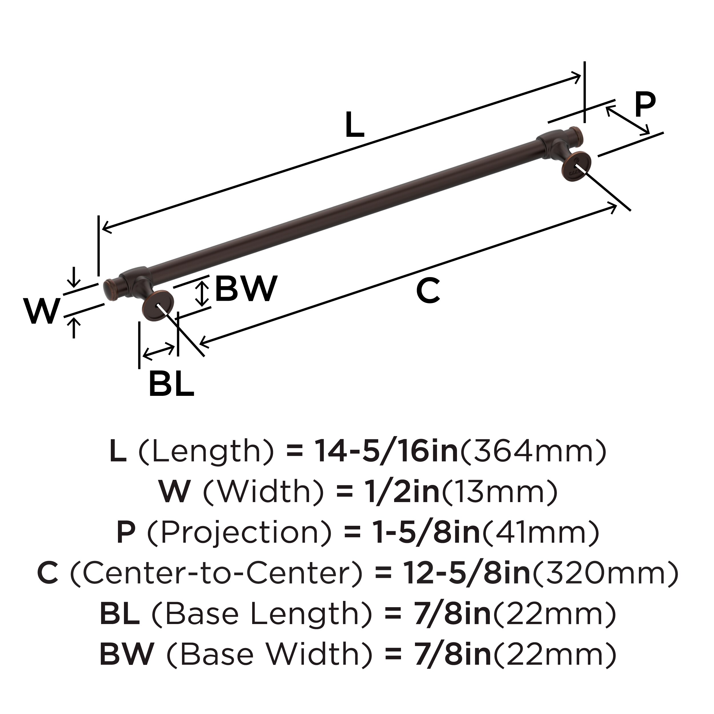 Oil-Rubbed Bronze 12-5/8" Bar Cabinet Pull with Mounting Hardware