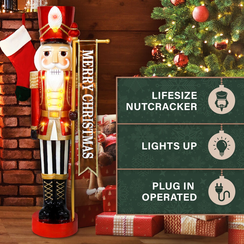 4-Ft Red and Gold Resin Nutcracker with LED Lights